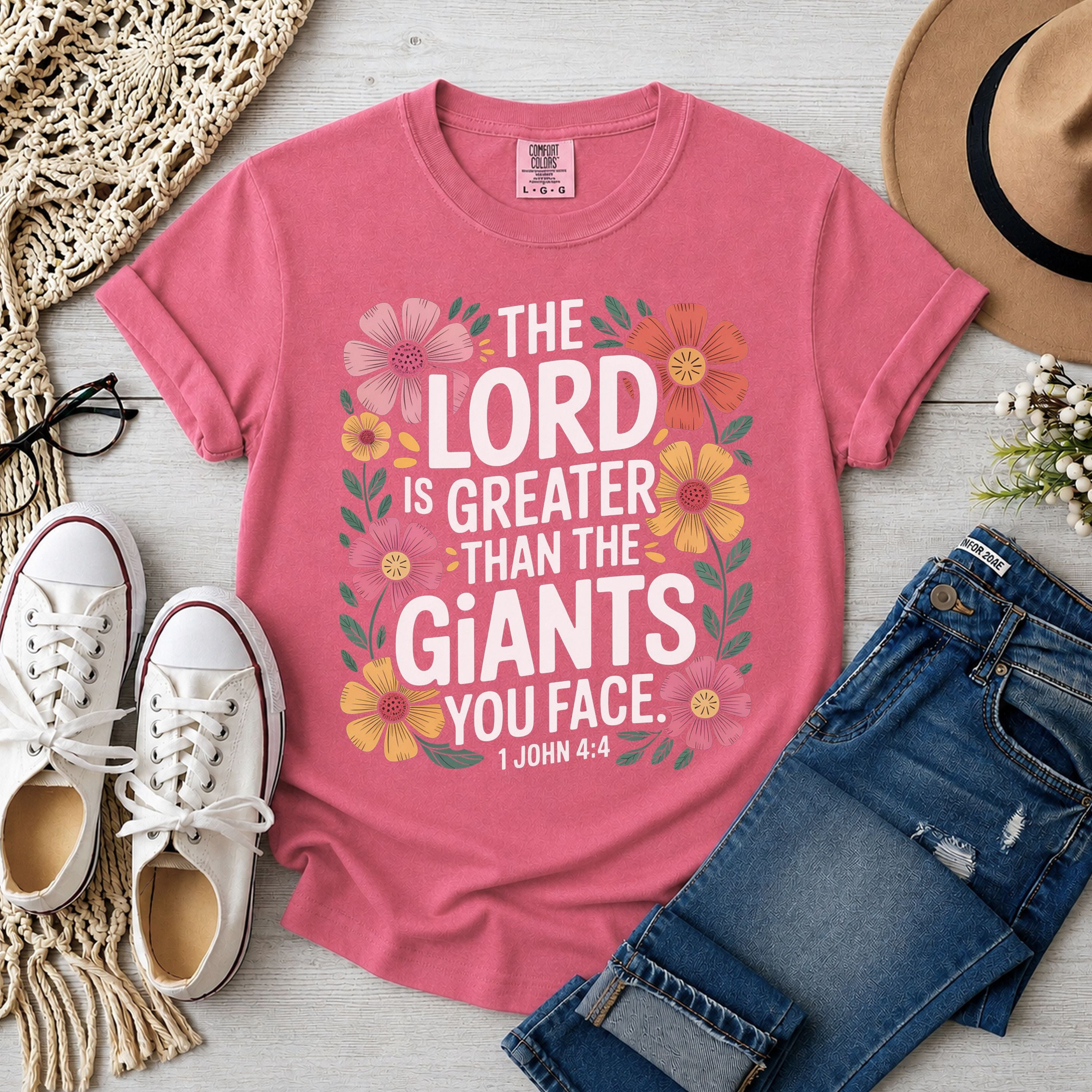The Lord Is Greater Than The Giants You Face Shirt, 1 John 4:4 Floral T-Shirt