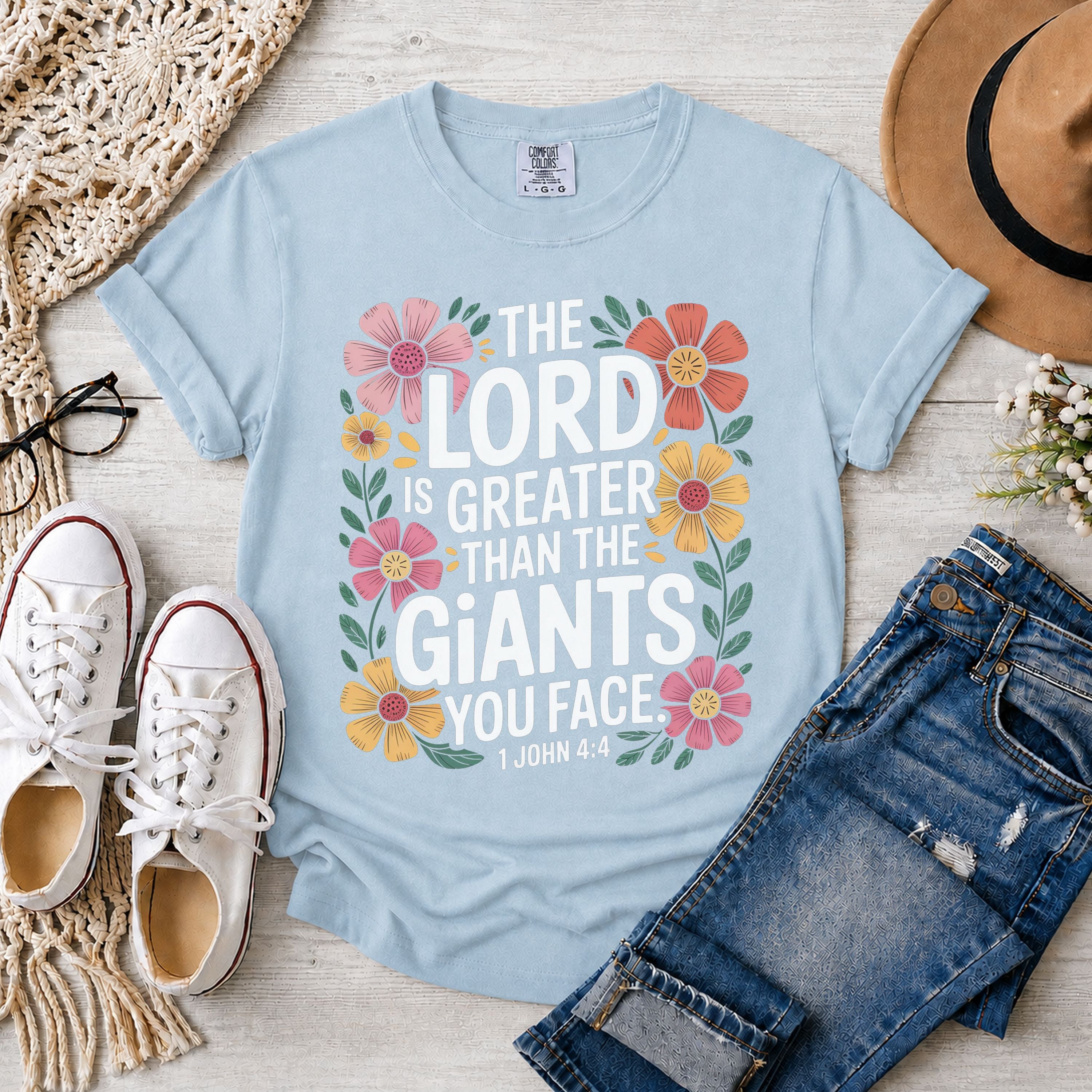 The Lord Is Greater Than The Giants You Face Shirt, 1 John 4:4 Floral T-Shirt