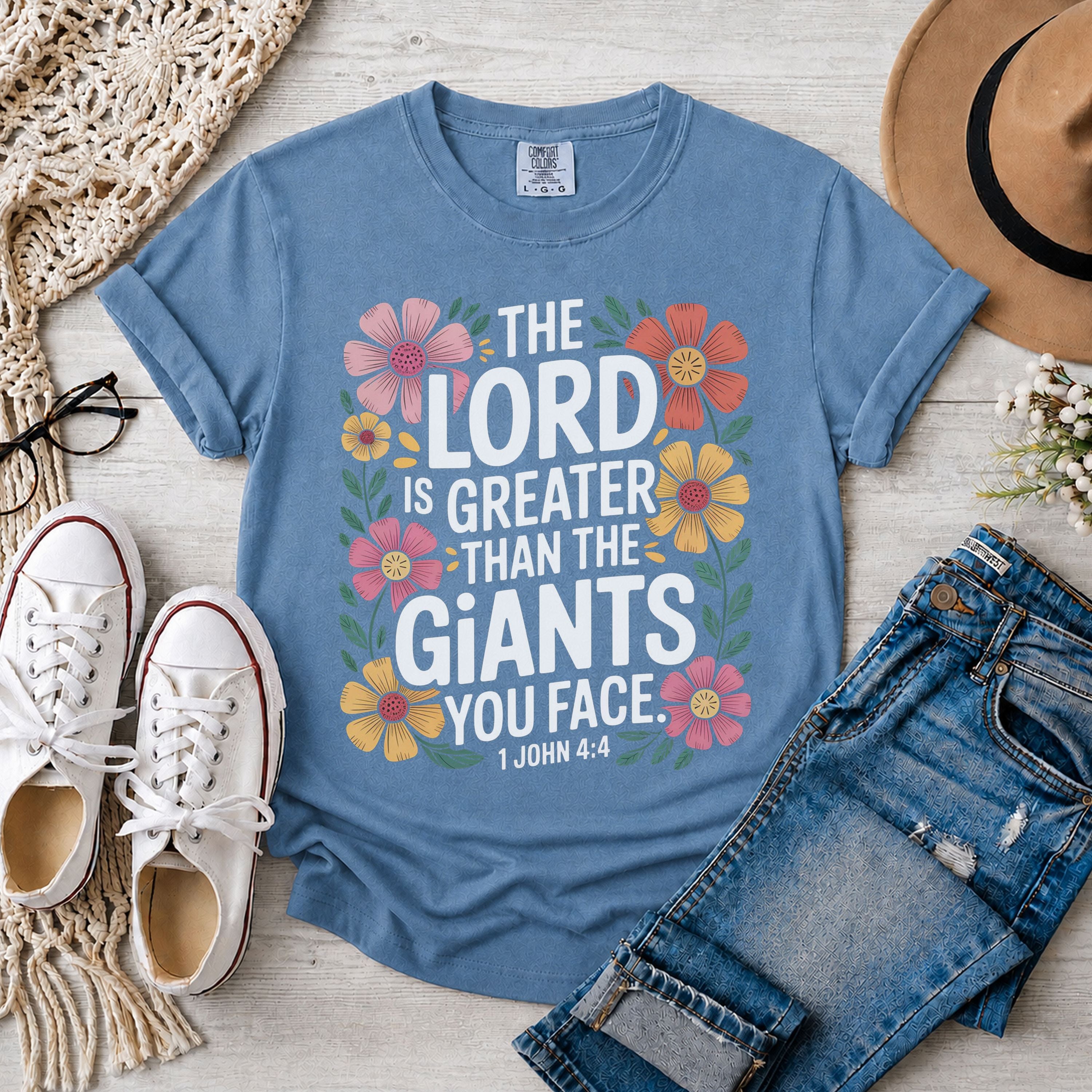 The Lord Is Greater Than The Giants You Face Shirt, 1 John 4:4 Floral T-Shirt