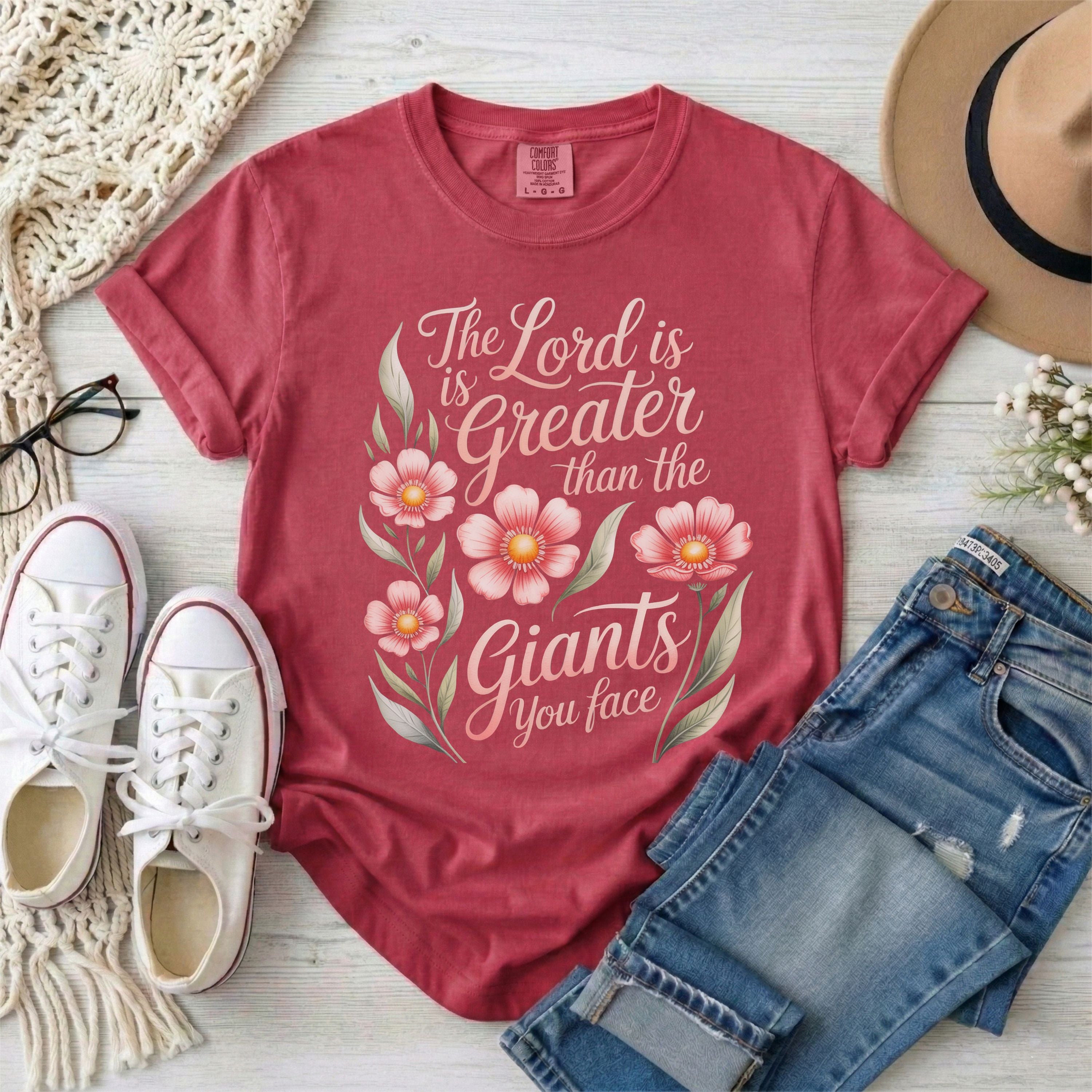 The Lord Is Greater Than The Giants You Face Floral T-Shirt