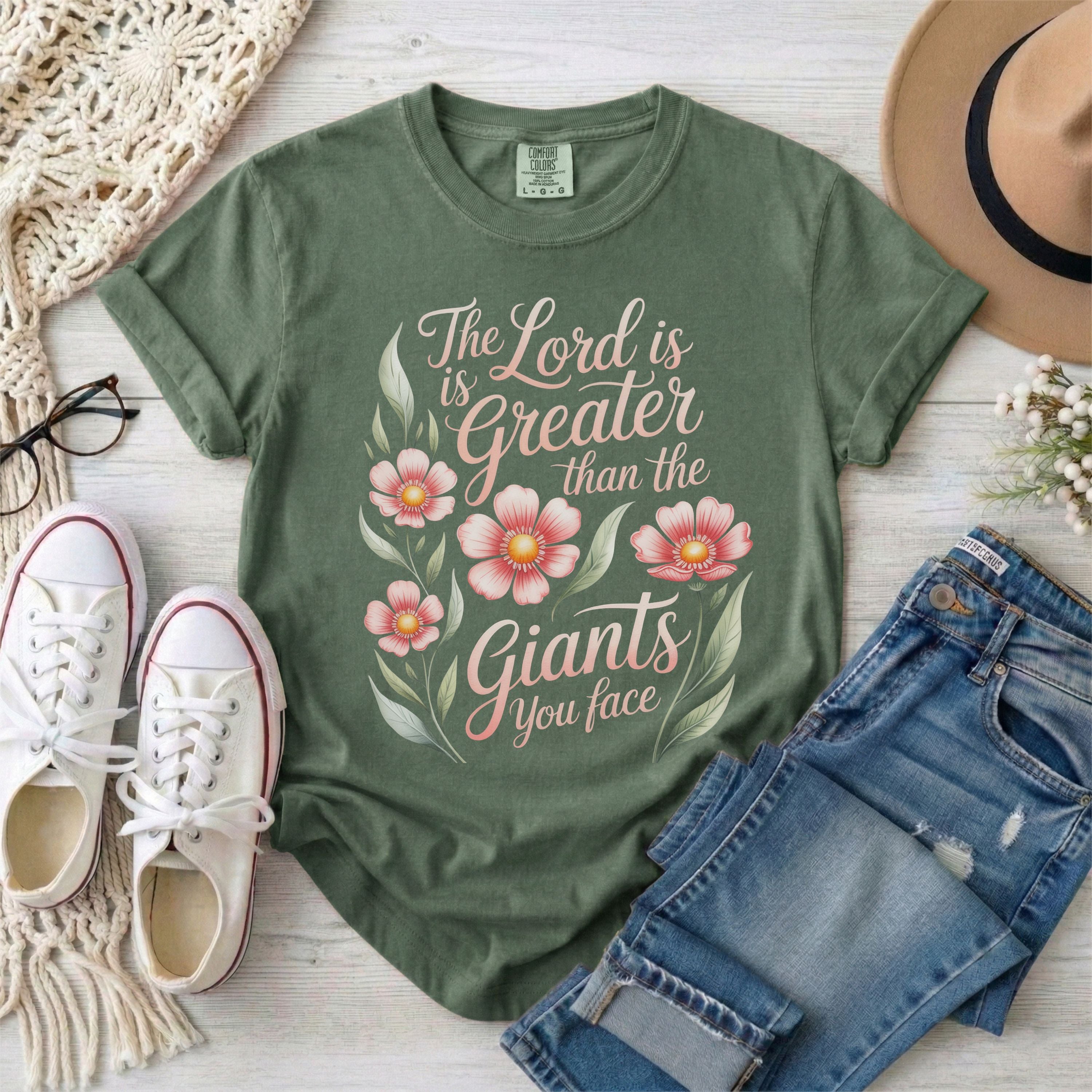 The Lord Is Greater Than The Giants You Face Floral T-Shirt