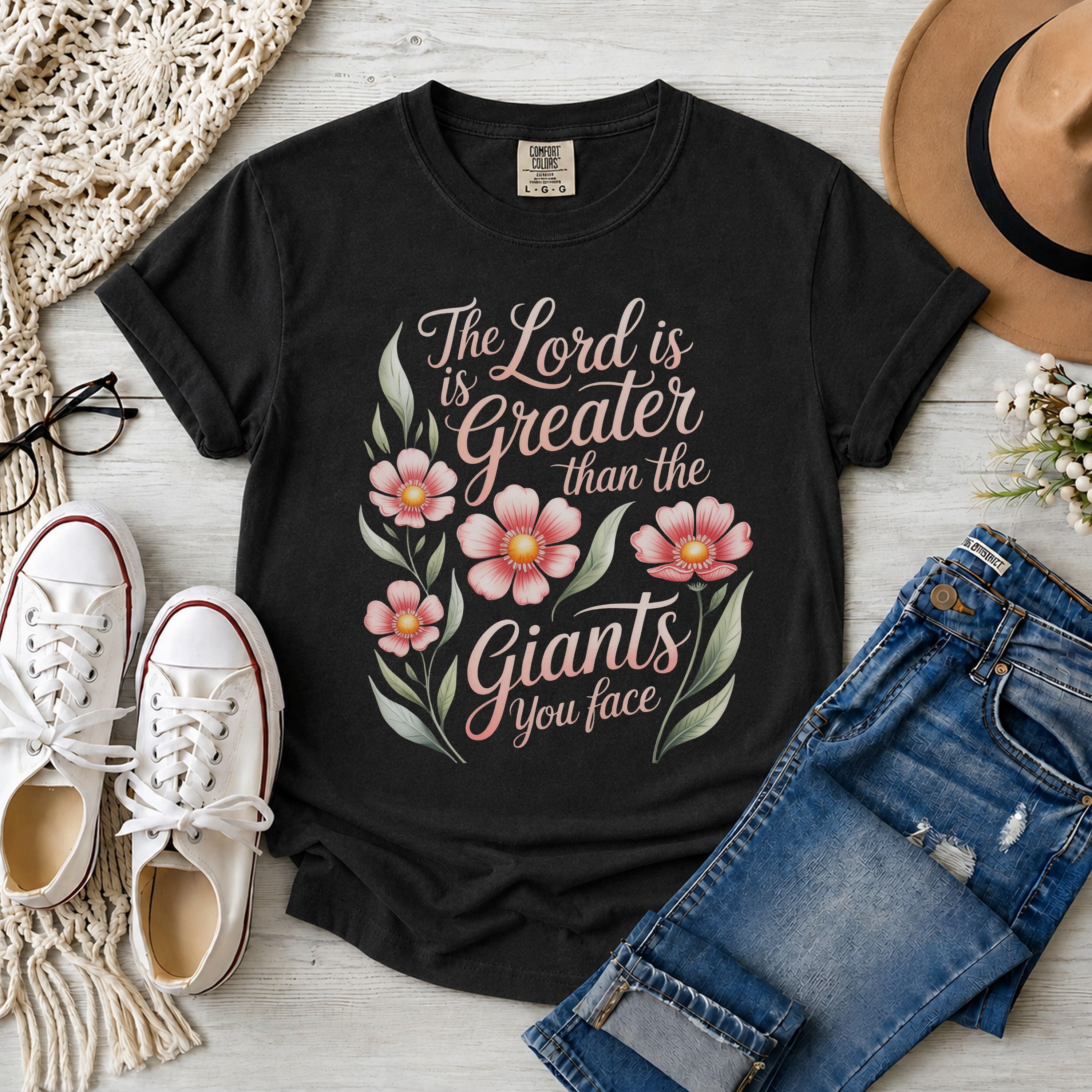 The Lord Is Greater Than The Giants You Face Floral T-Shirt