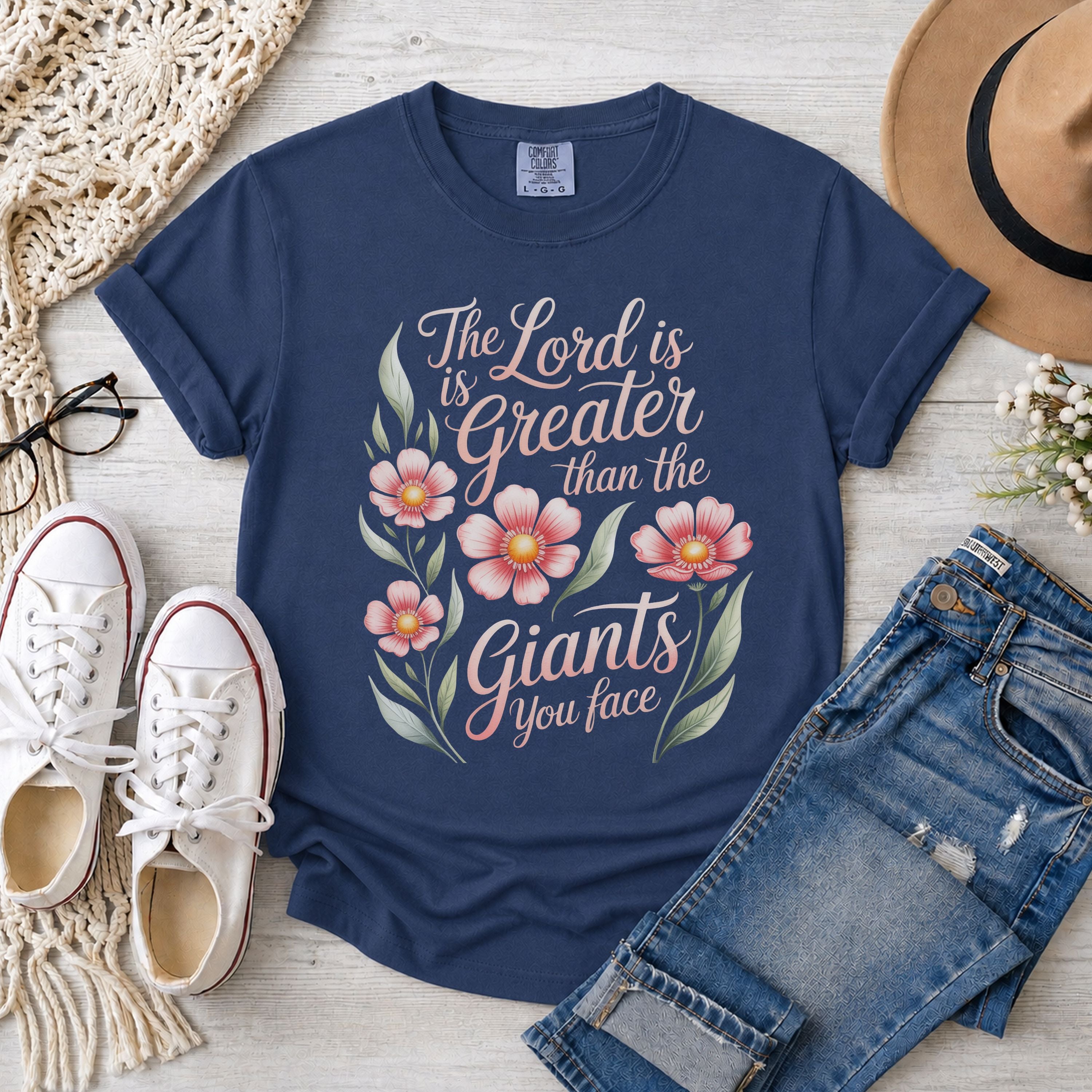 The Lord Is Greater Than The Giants You Face Floral T-Shirt