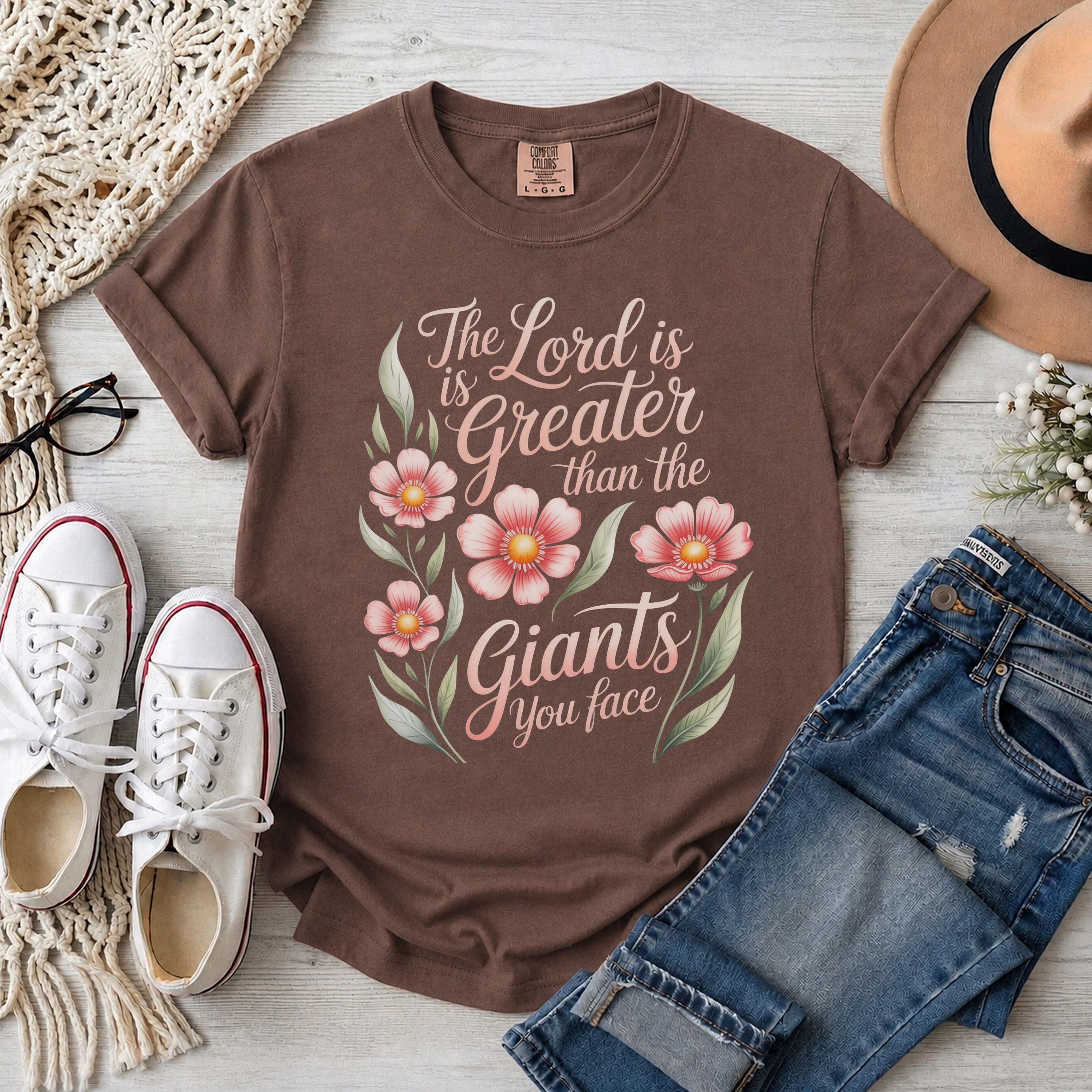 The Lord Is Greater Than The Giants You Face Floral T-Shirt