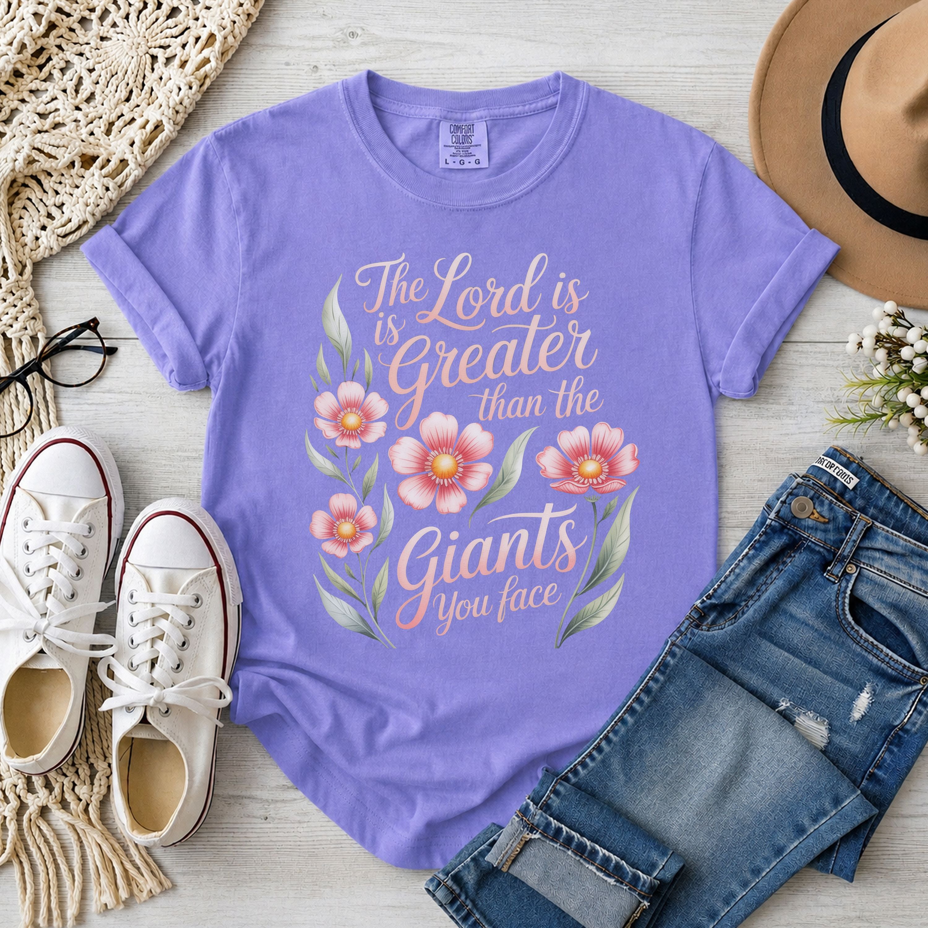 The Lord Is Greater Than The Giants You Face Floral T-Shirt