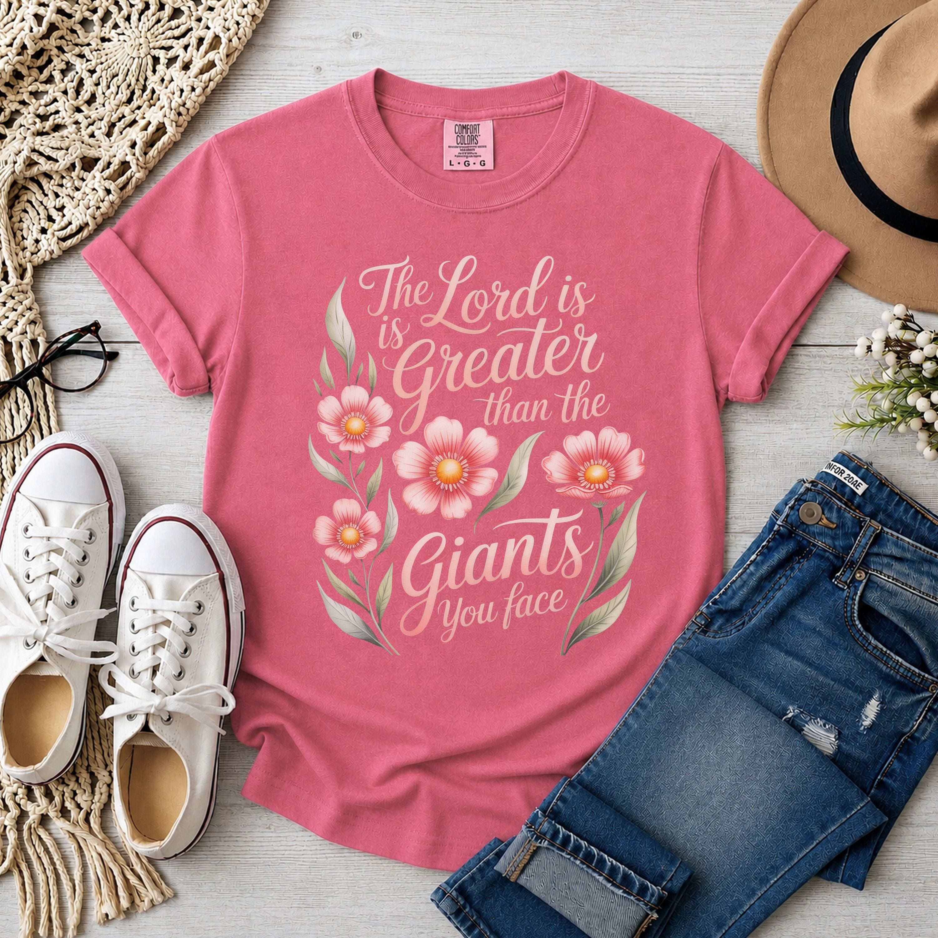 The Lord Is Greater Than The Giants You Face Floral T-Shirt