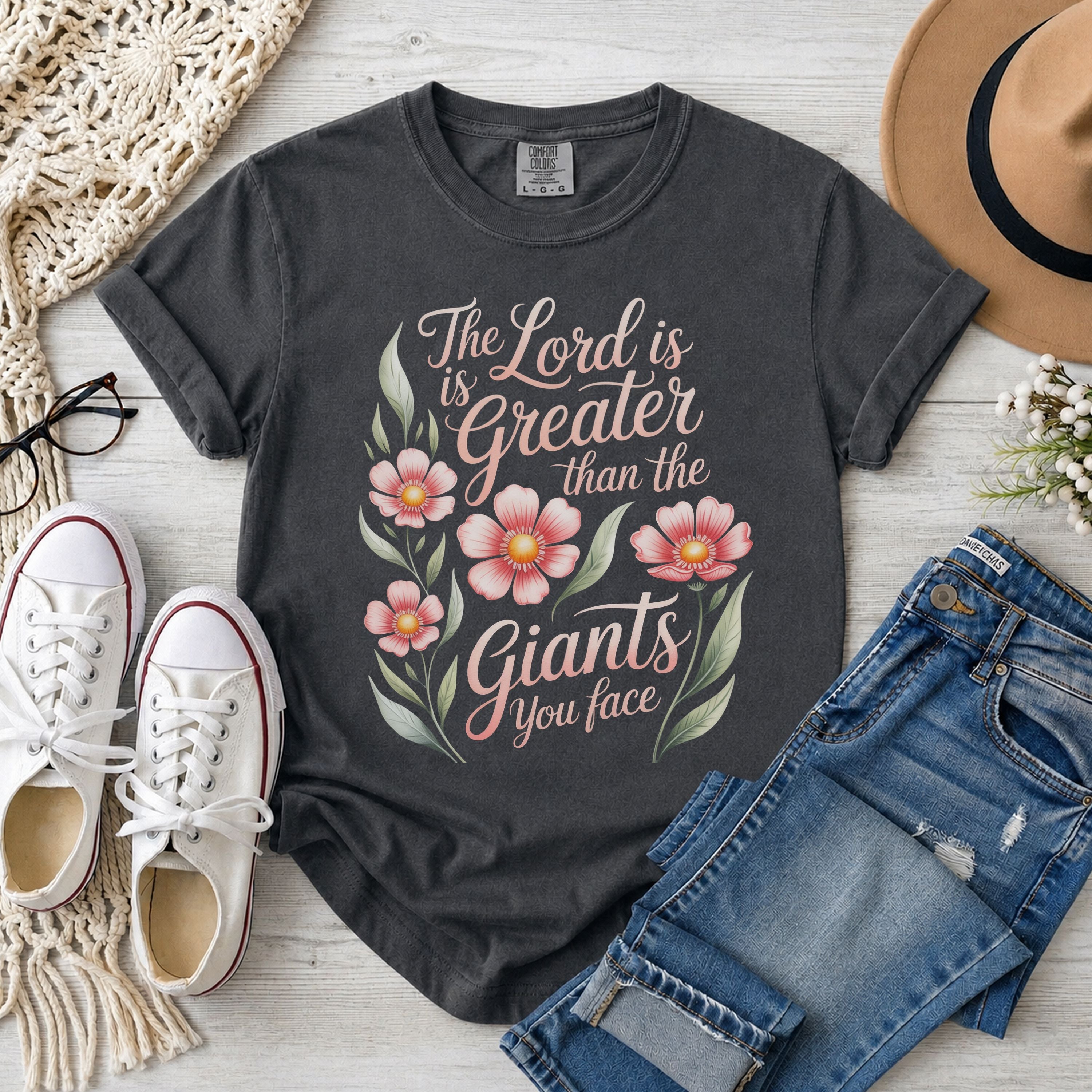 The Lord Is Greater Than The Giants You Face Floral T-Shirt