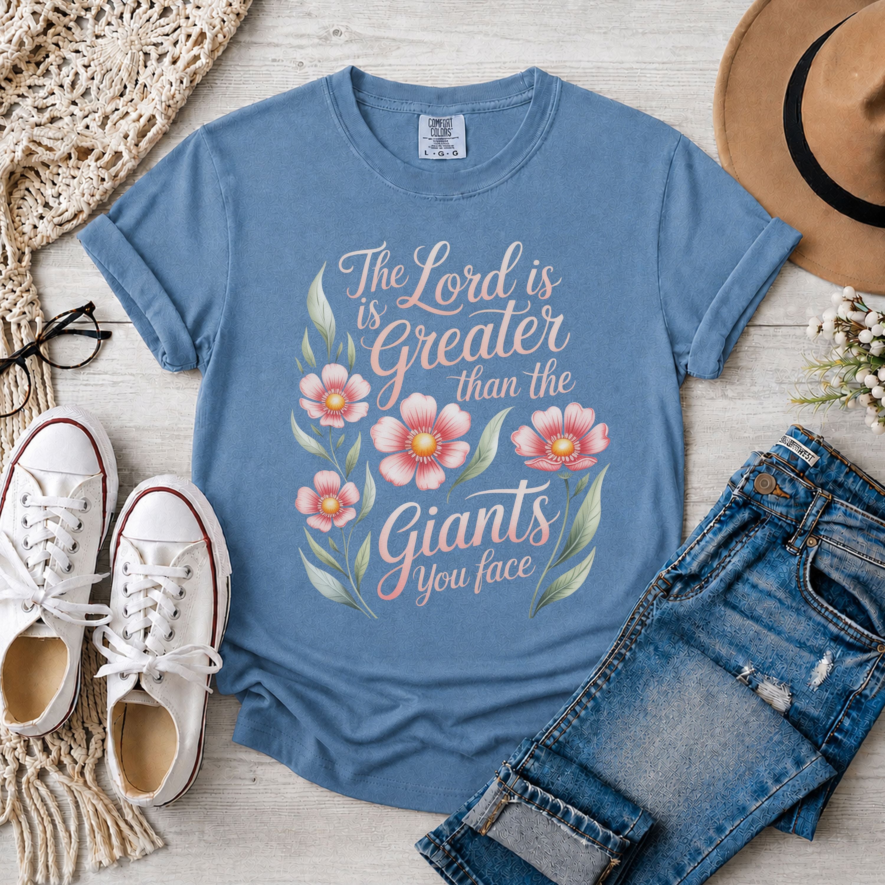 The Lord Is Greater Than The Giants You Face Floral T-Shirt