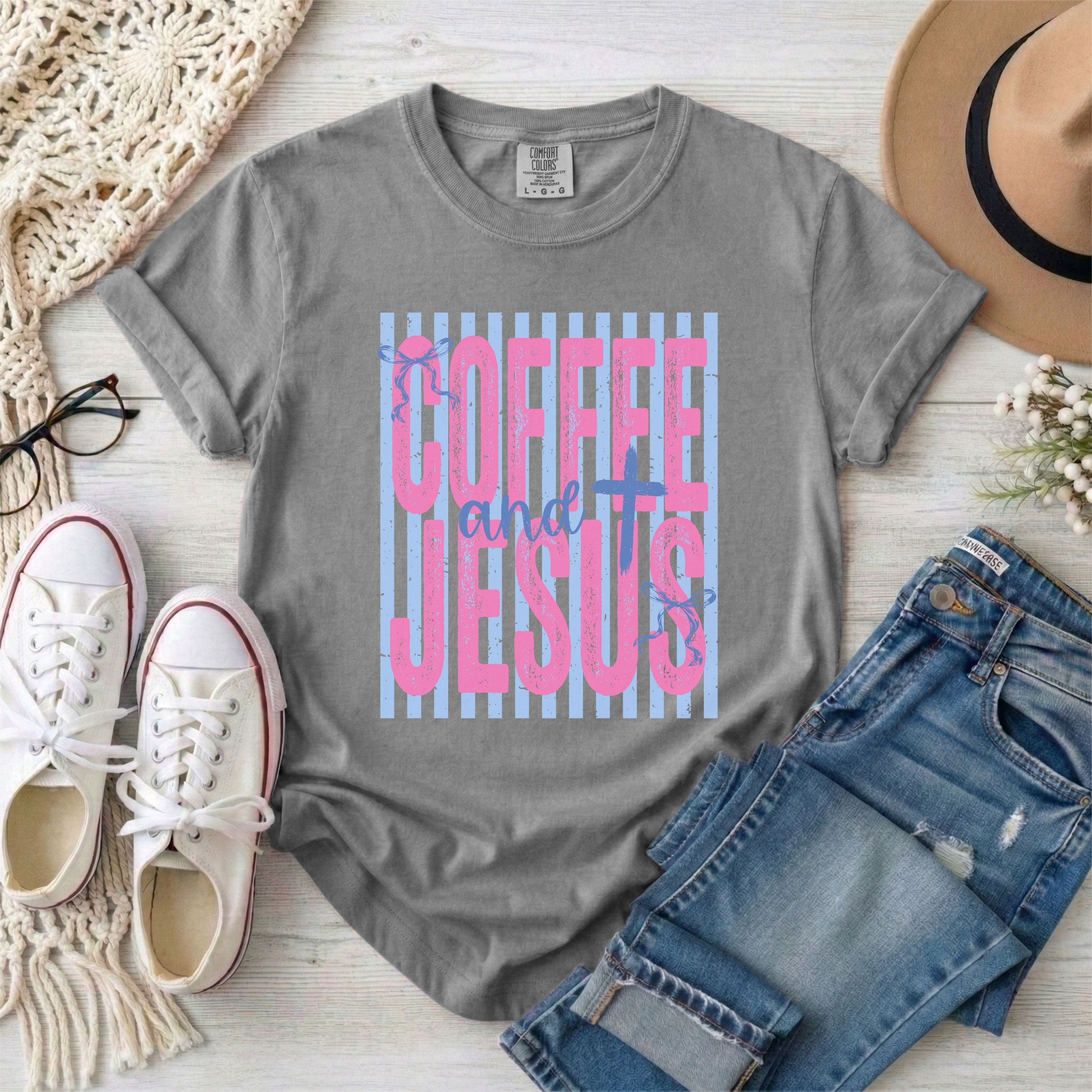 Coffee and Jesus Trendy Stripes T-Shirt