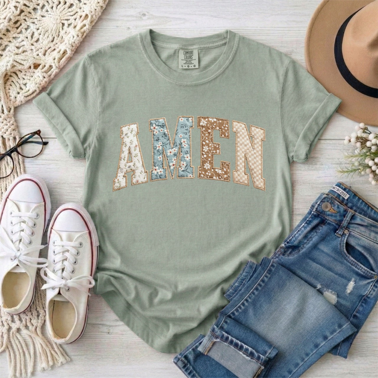 Amen Faux Patchwork T-Shirt