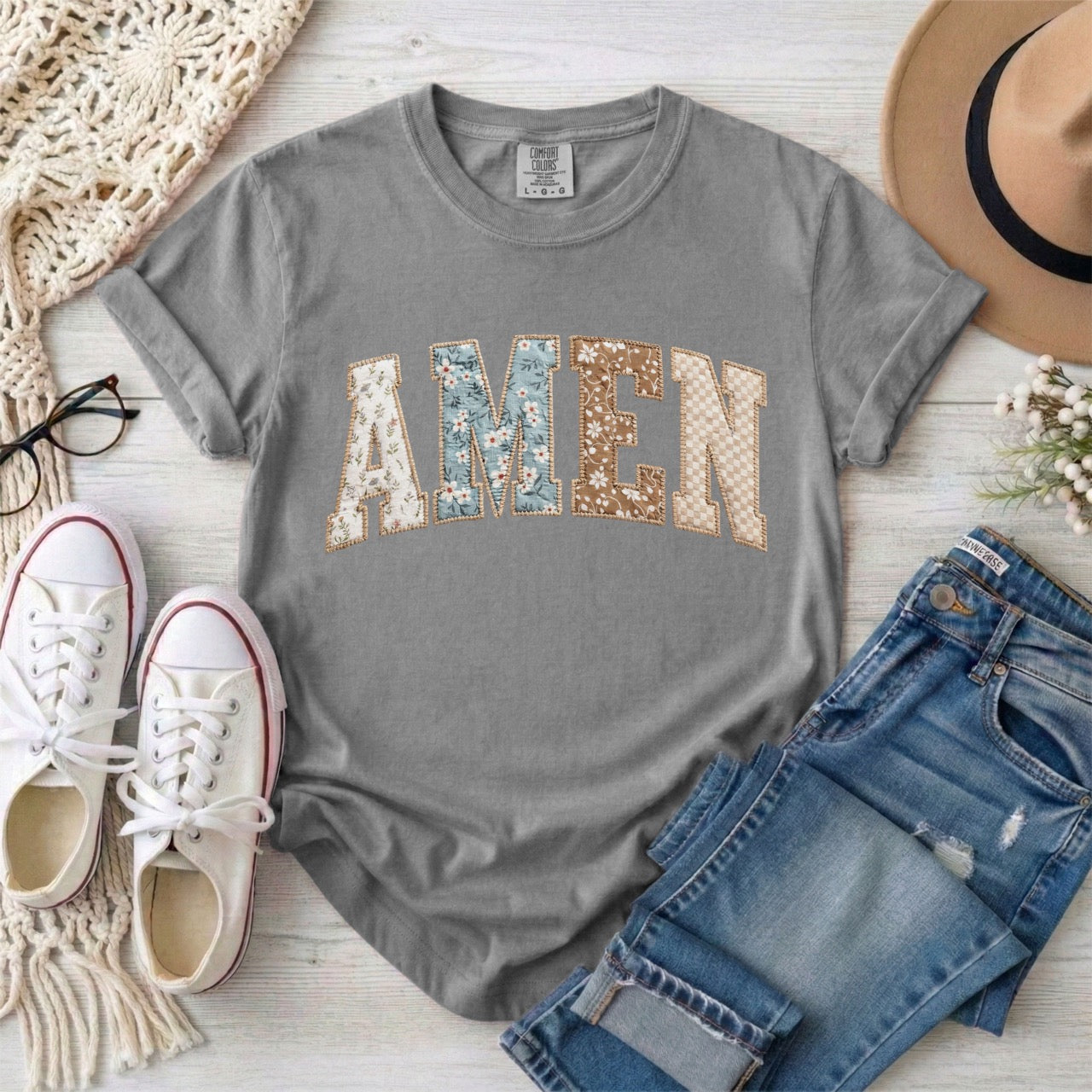 Amen Faux Patchwork T-Shirt