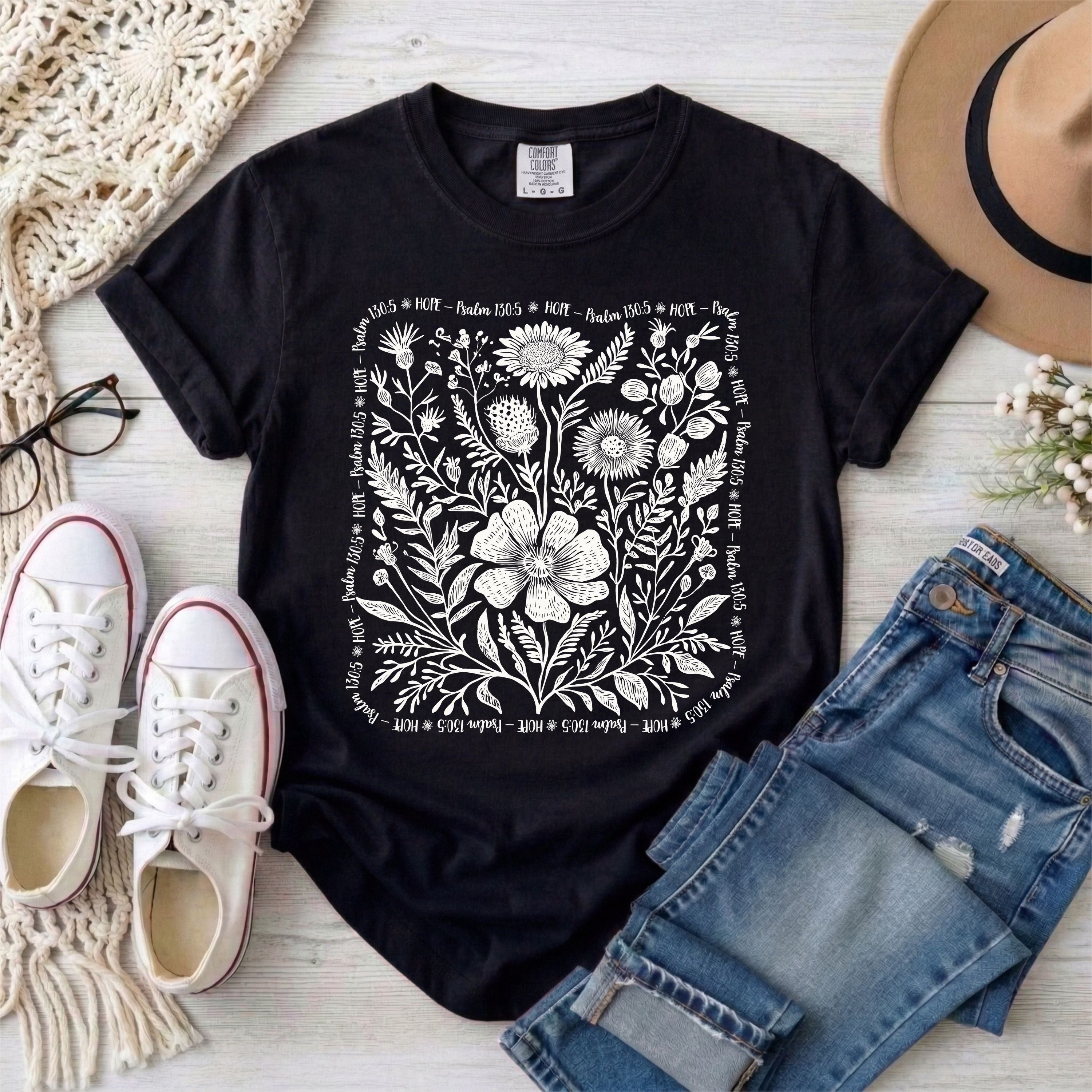 Hope - Psalm 130:5 Wildflowers T-Shirt