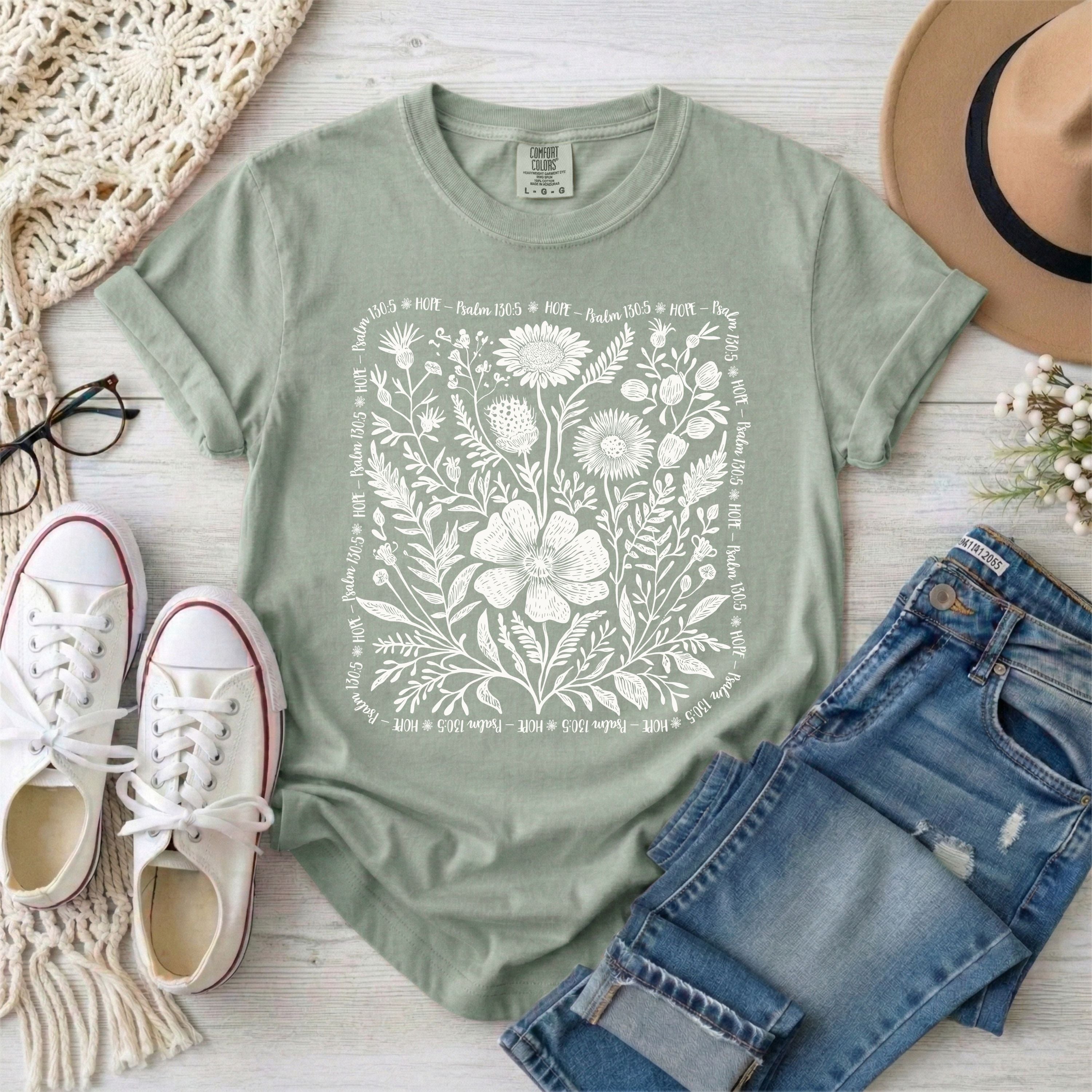 Hope - Psalm 130:5 Wildflowers T-Shirt