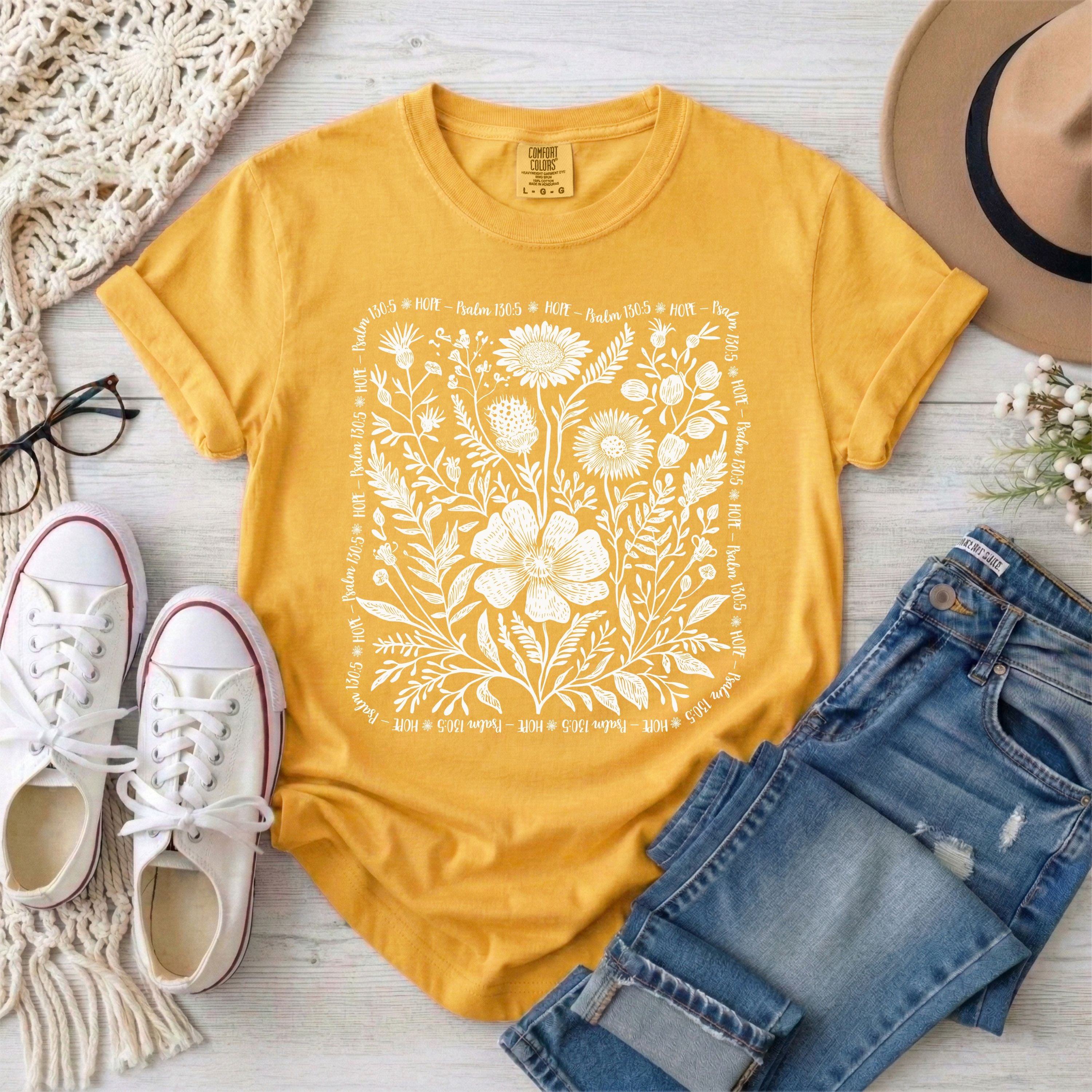 Hope - Psalm 130:5 Wildflowers T-Shirt