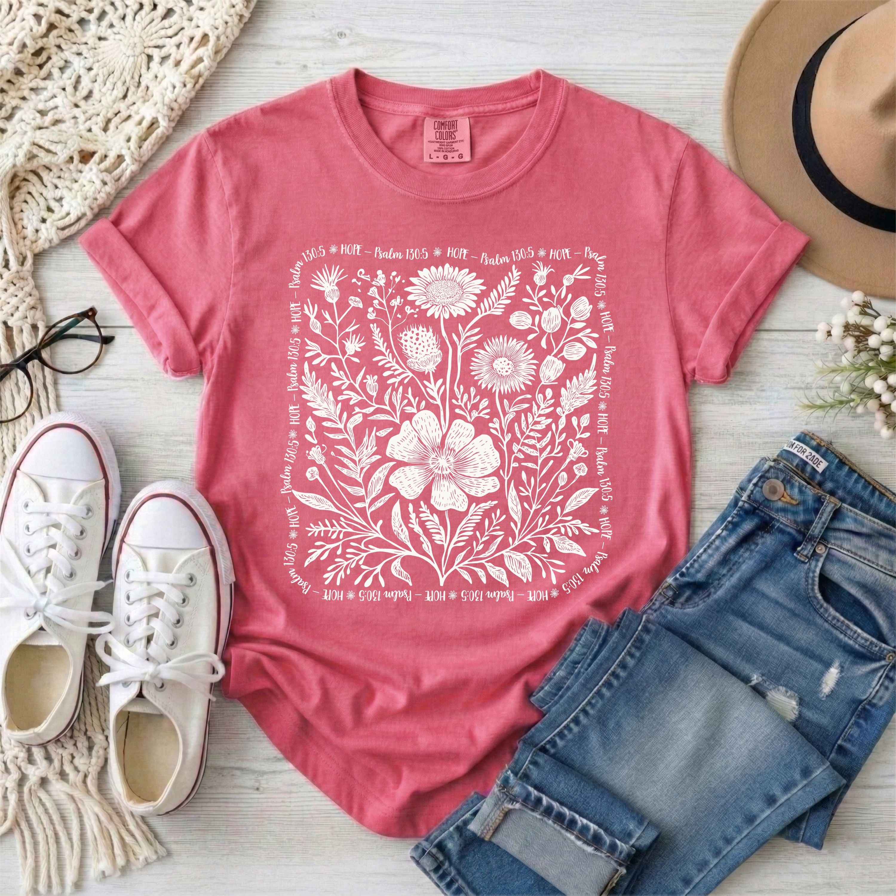Hope - Psalm 130:5 Wildflowers T-Shirt