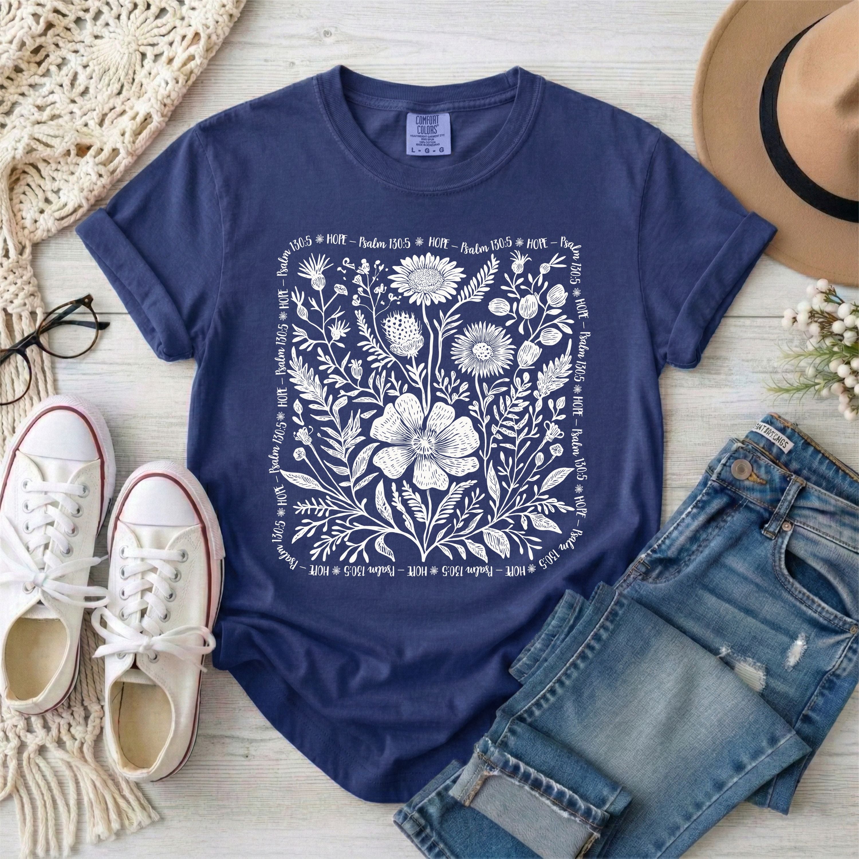 Hope - Psalm 130:5 Wildflowers T-Shirt