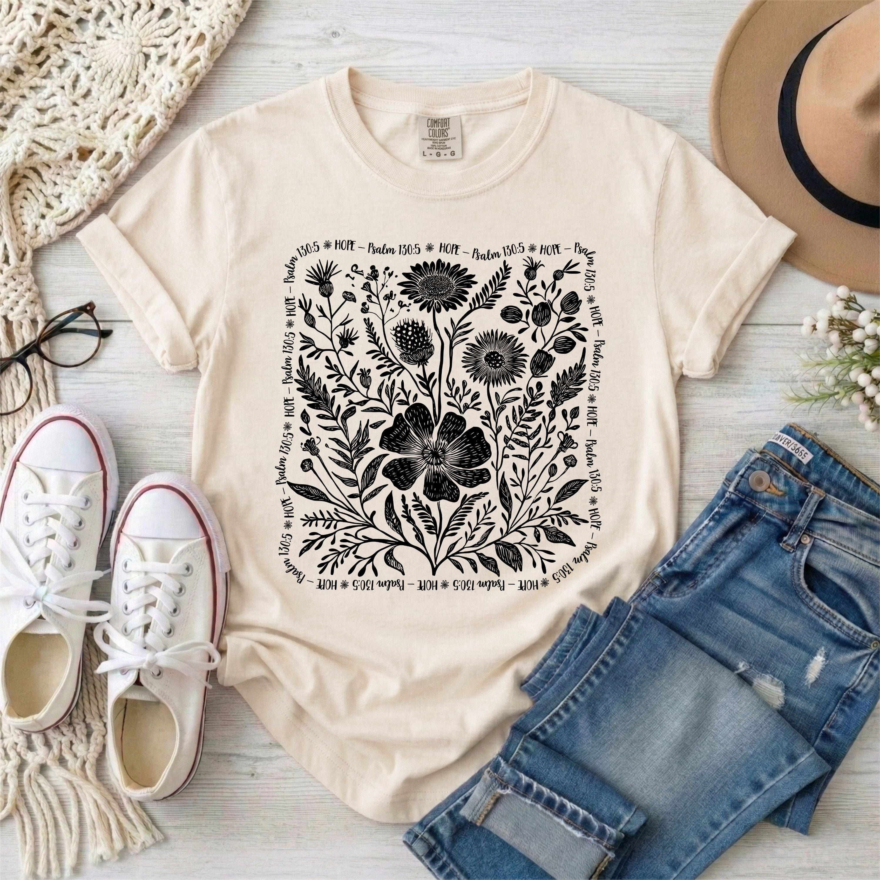 Hope - Psalm 130:5 Wildflowers T-Shirt