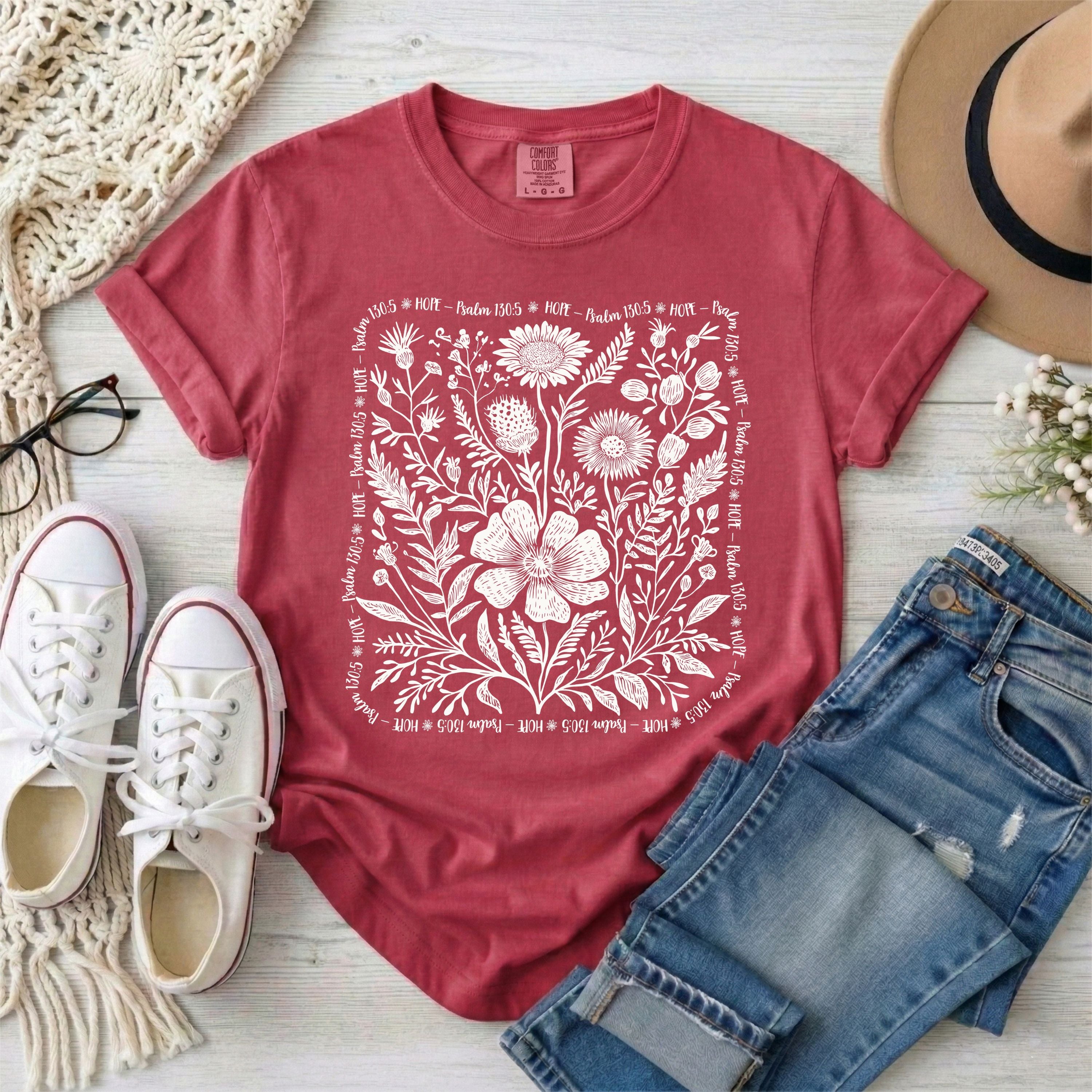 Hope - Psalm 130:5 Wildflowers T-Shirt