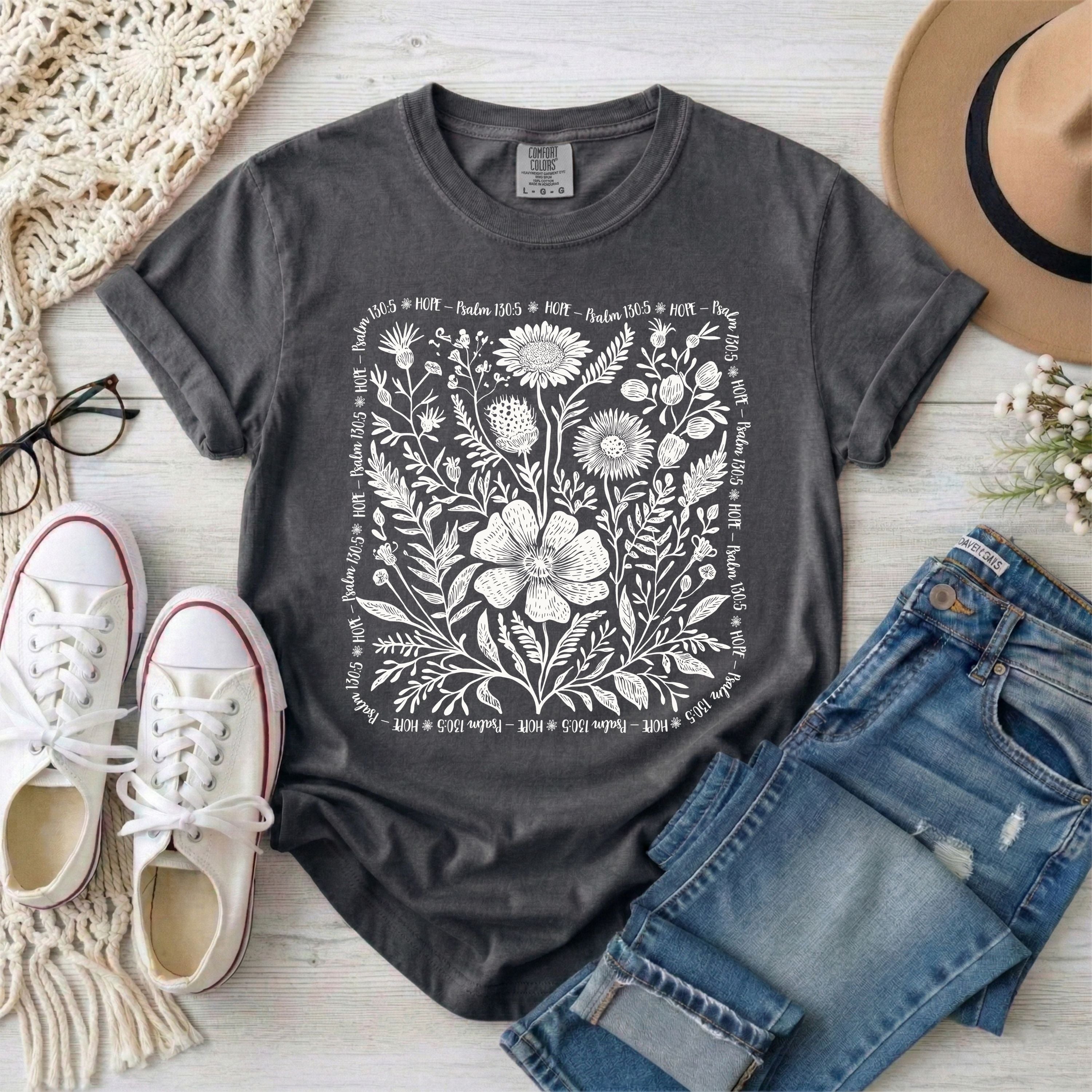 Hope - Psalm 130:5 Wildflowers T-Shirt