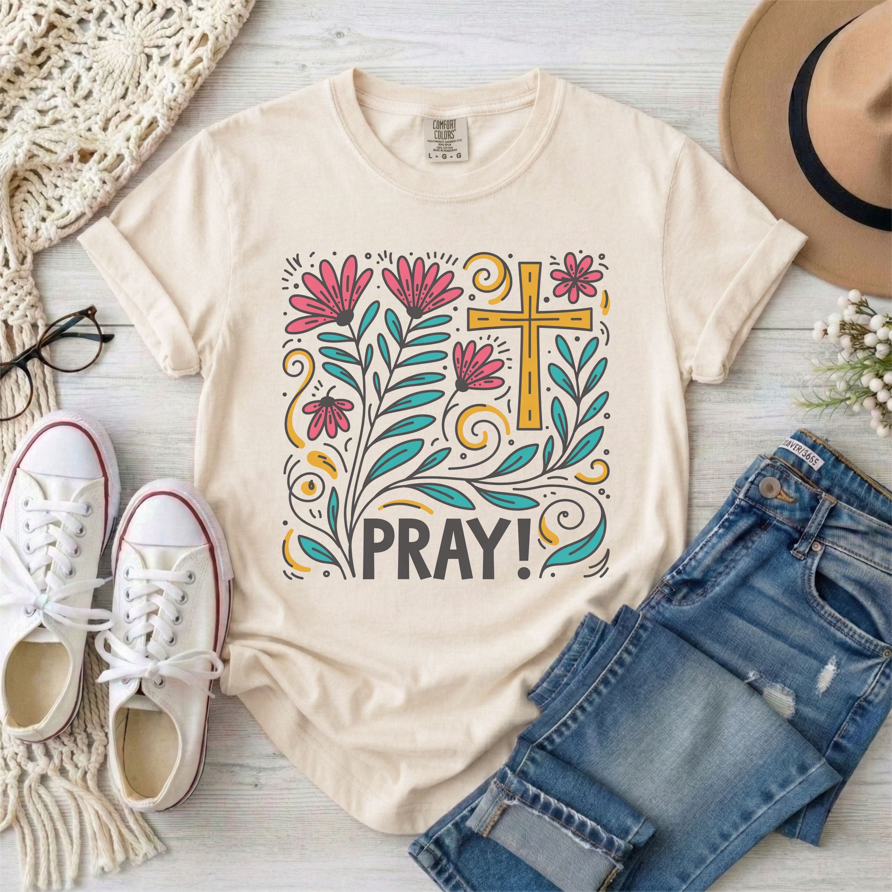 Pray Christian Floral T-Shirt