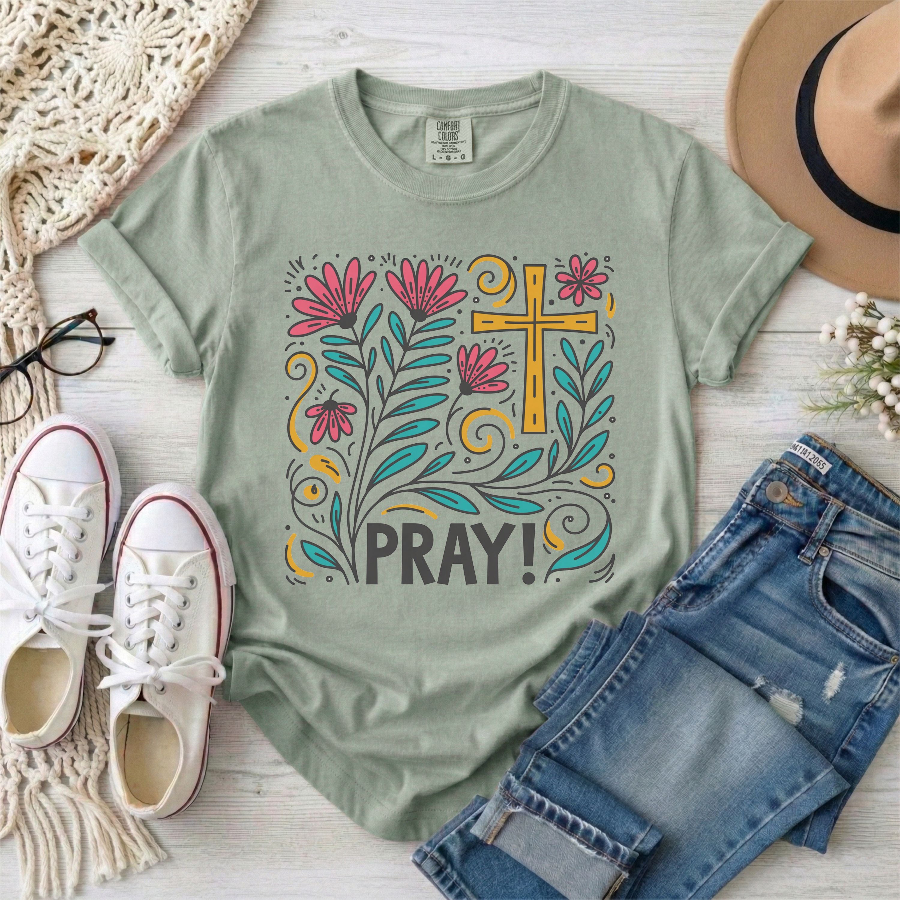 Pray Christian Floral T-Shirt