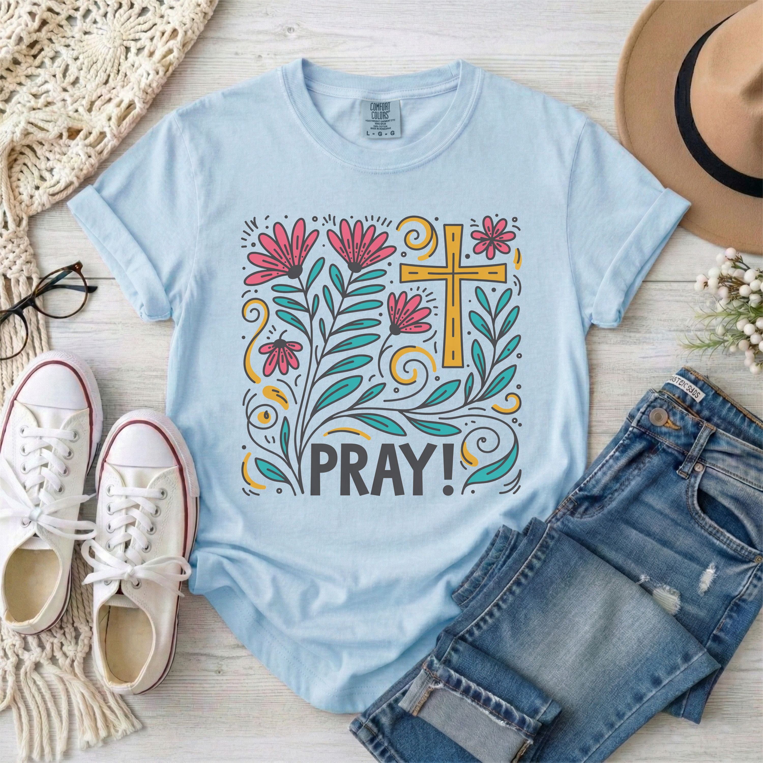 Pray Christian Floral T-Shirt