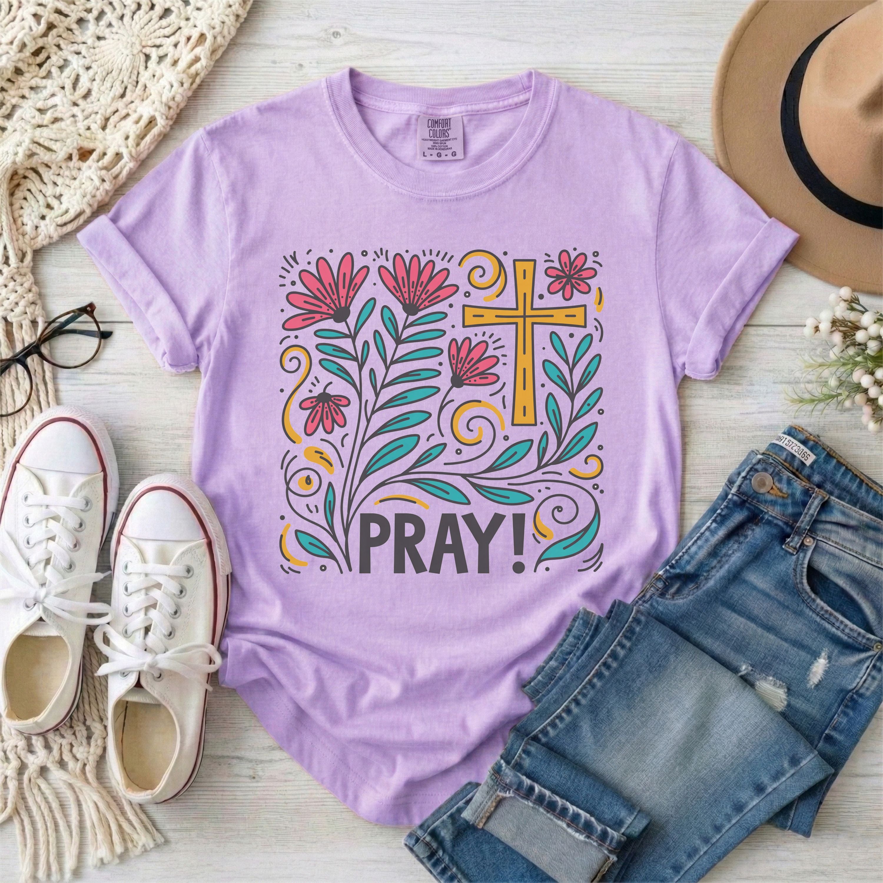 Pray Christian Floral T-Shirt
