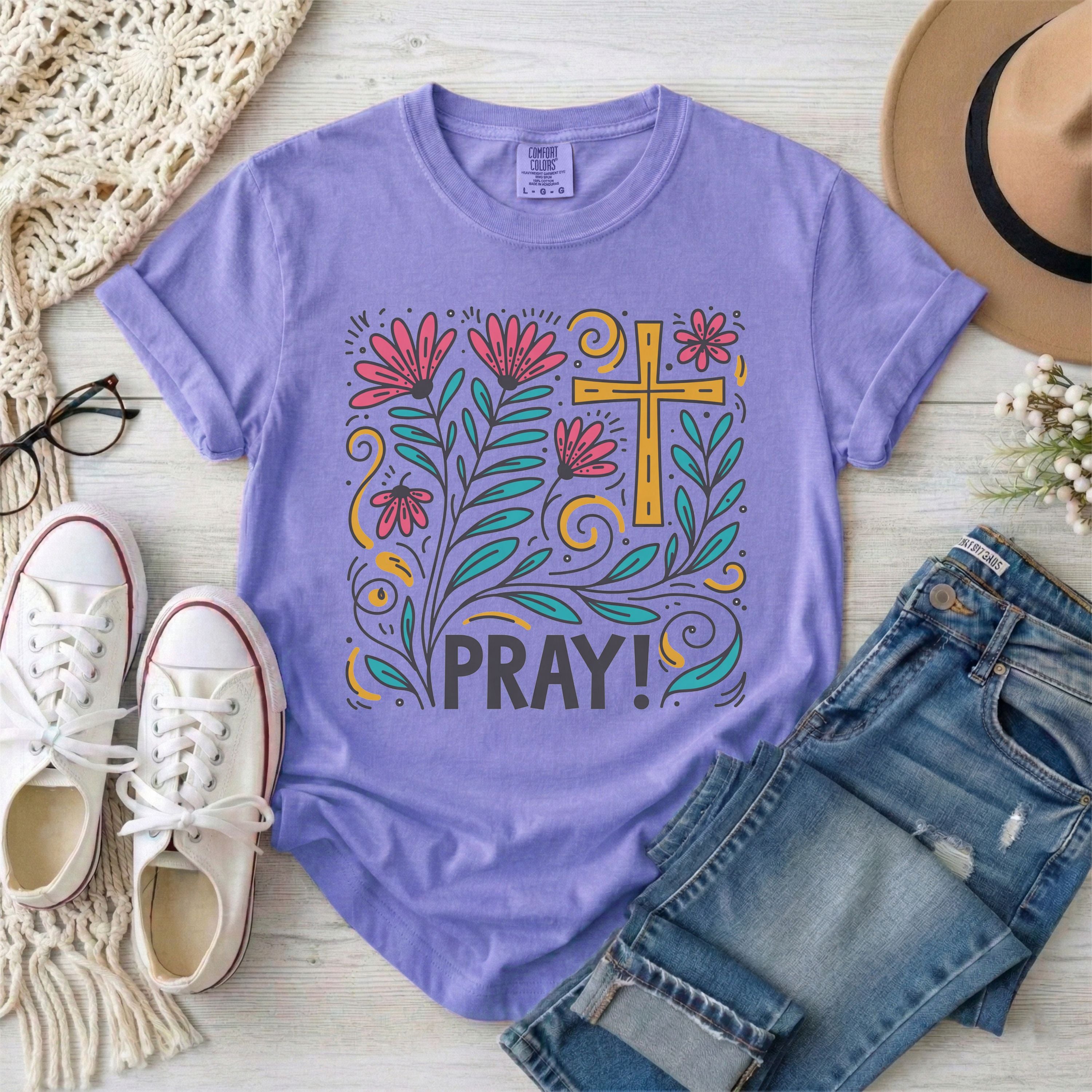 Pray Christian Floral T-Shirt