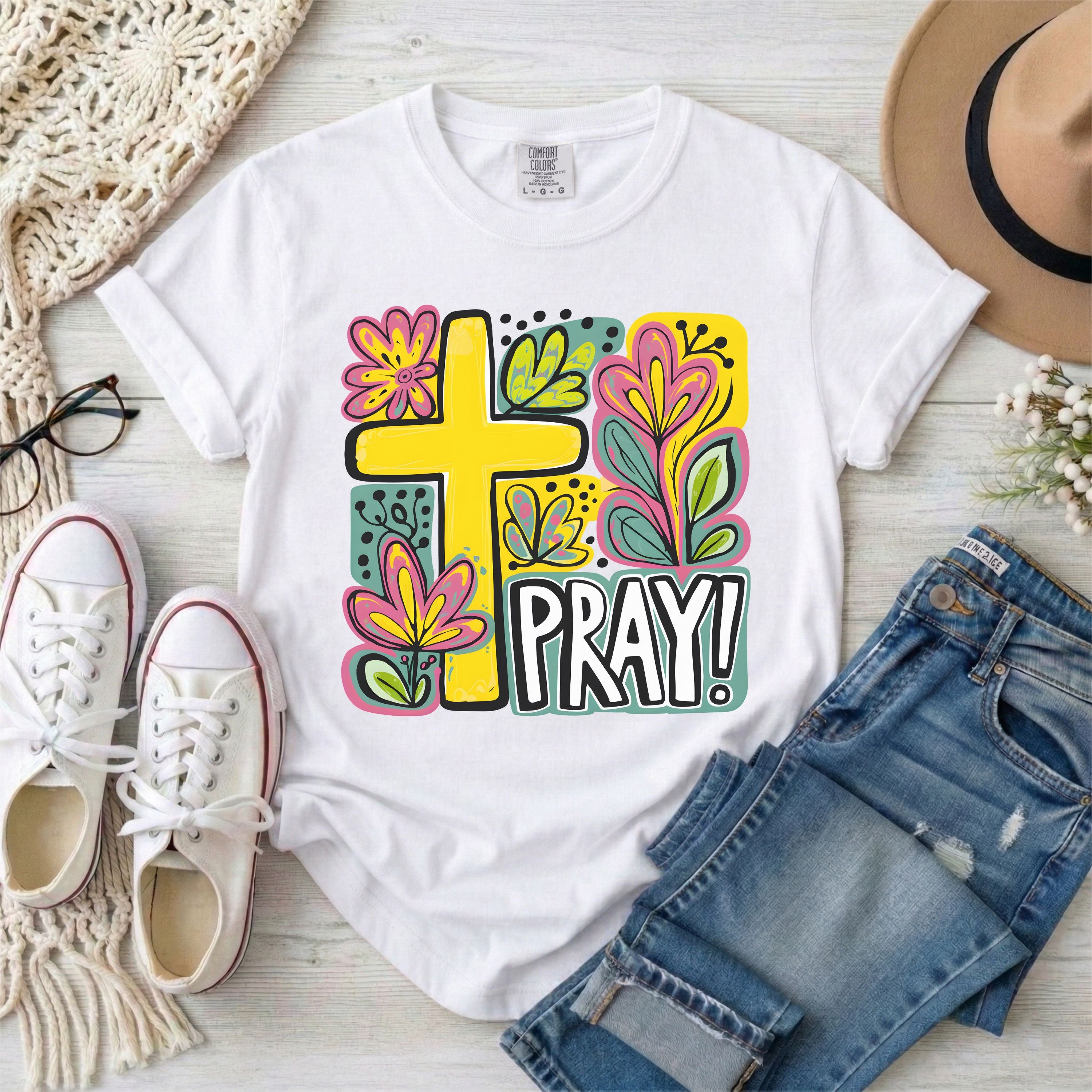 Pray Floral Cross T-Shirt