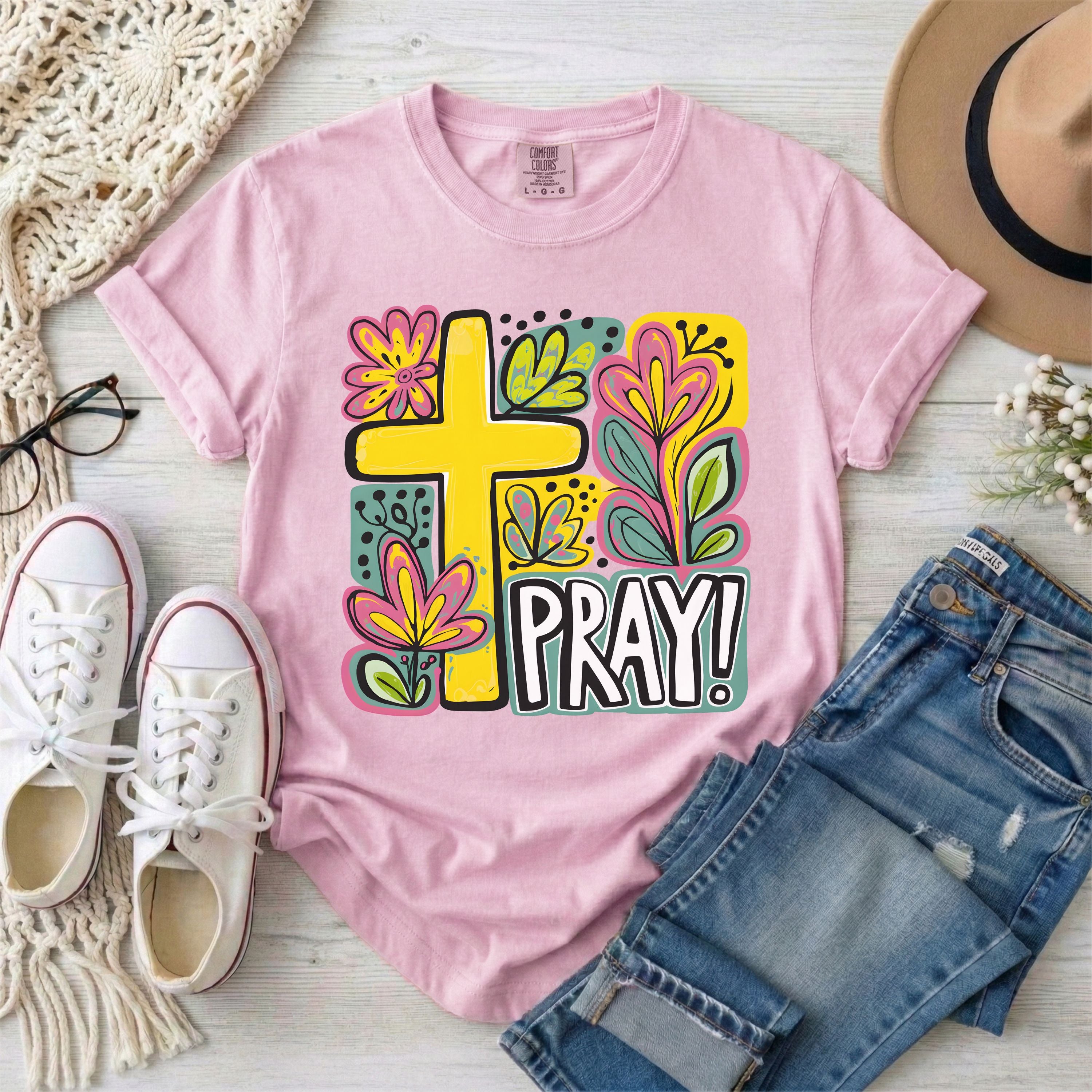 Pray Floral Cross T-Shirt