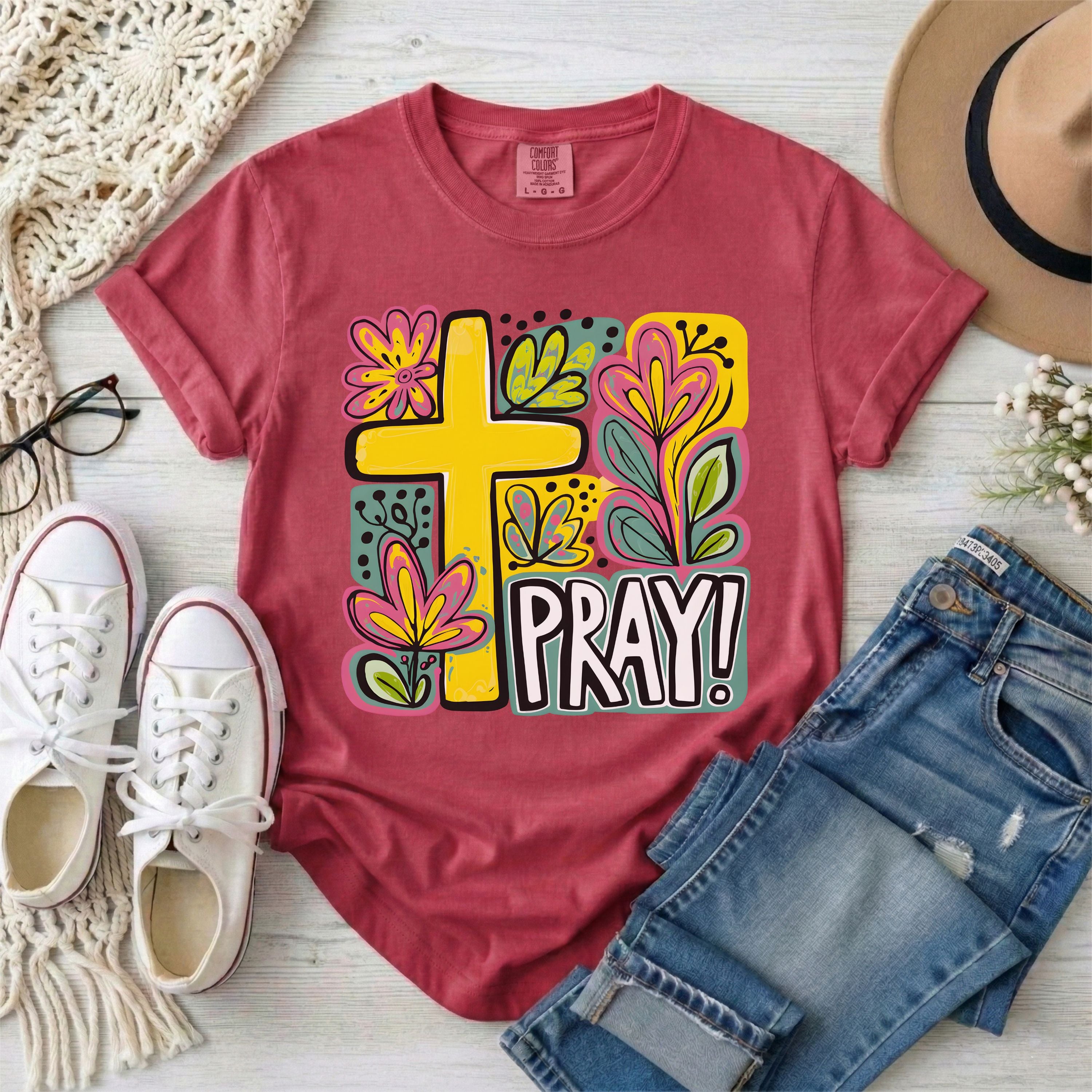 Pray Floral Cross T-Shirt