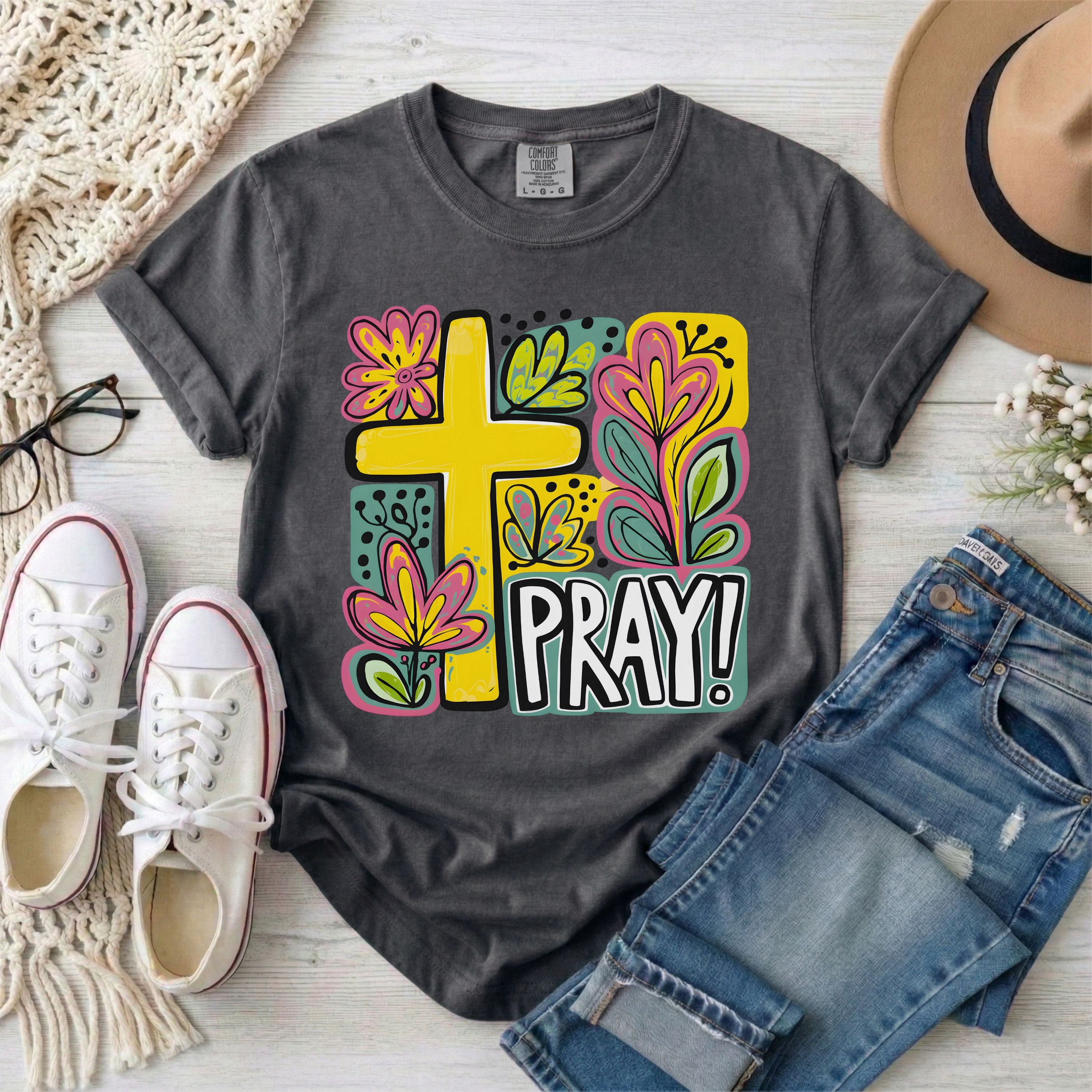 Pray Floral Cross T-Shirt