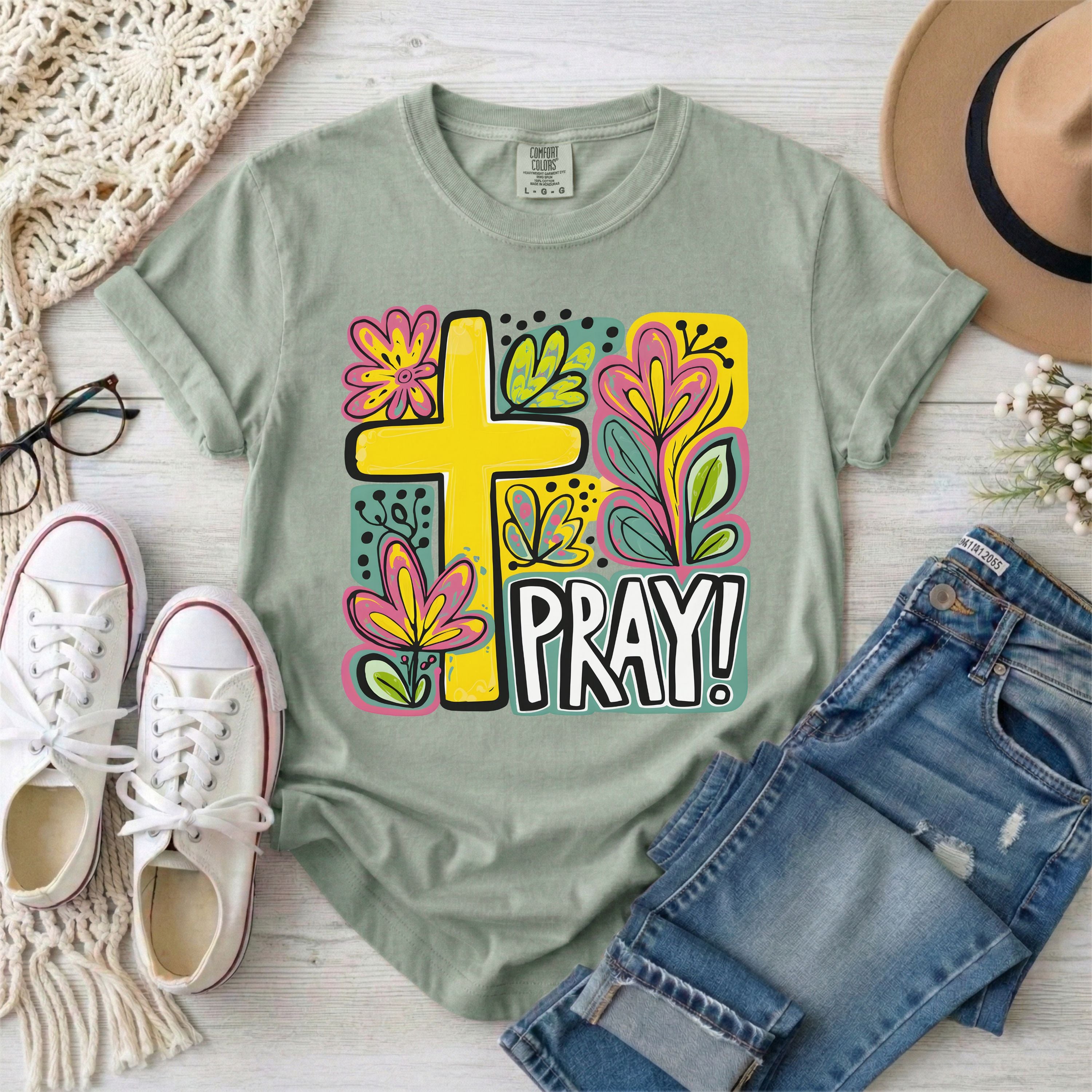 Pray Floral Cross T-Shirt