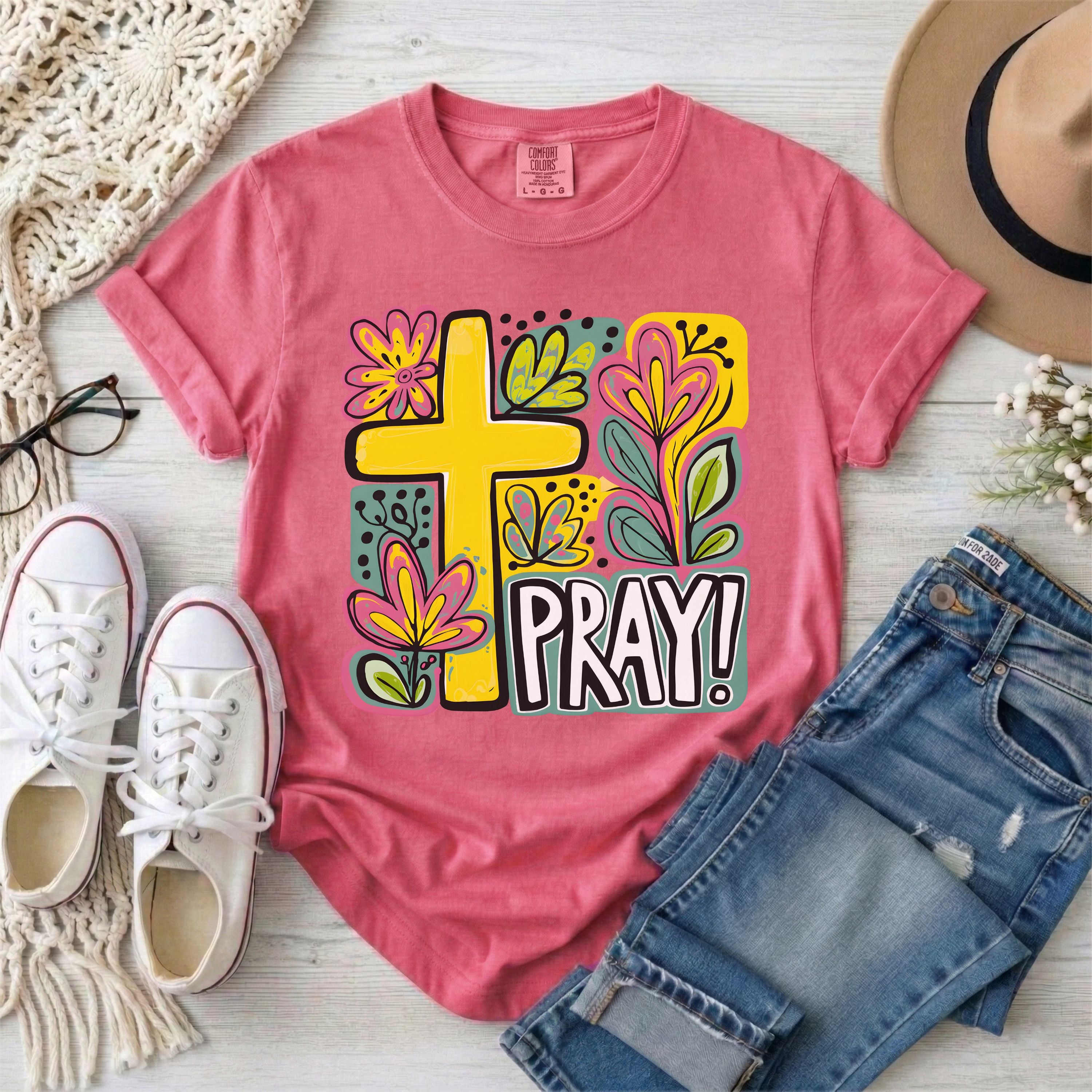 Pray Floral Cross T-Shirt