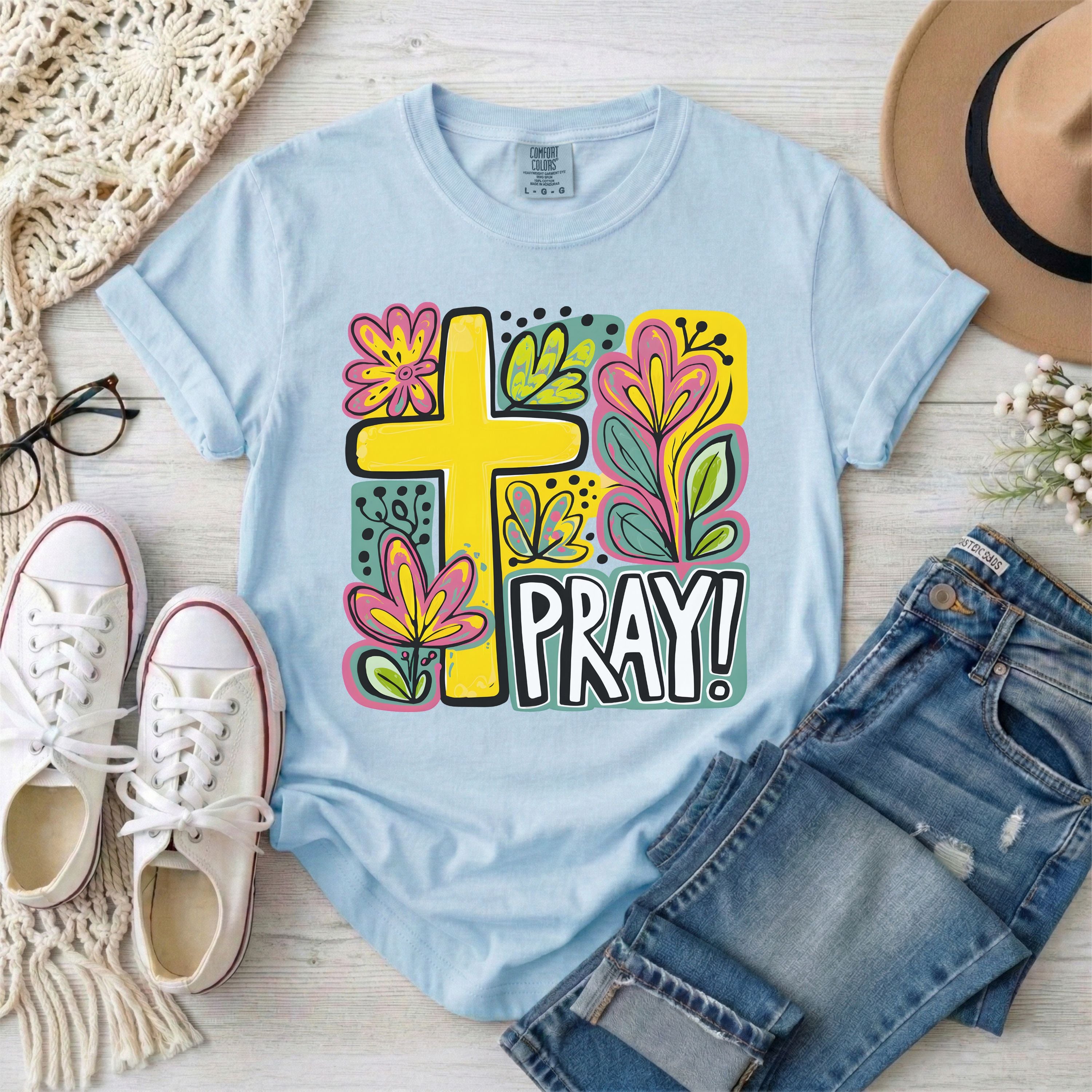 Pray Floral Cross T-Shirt