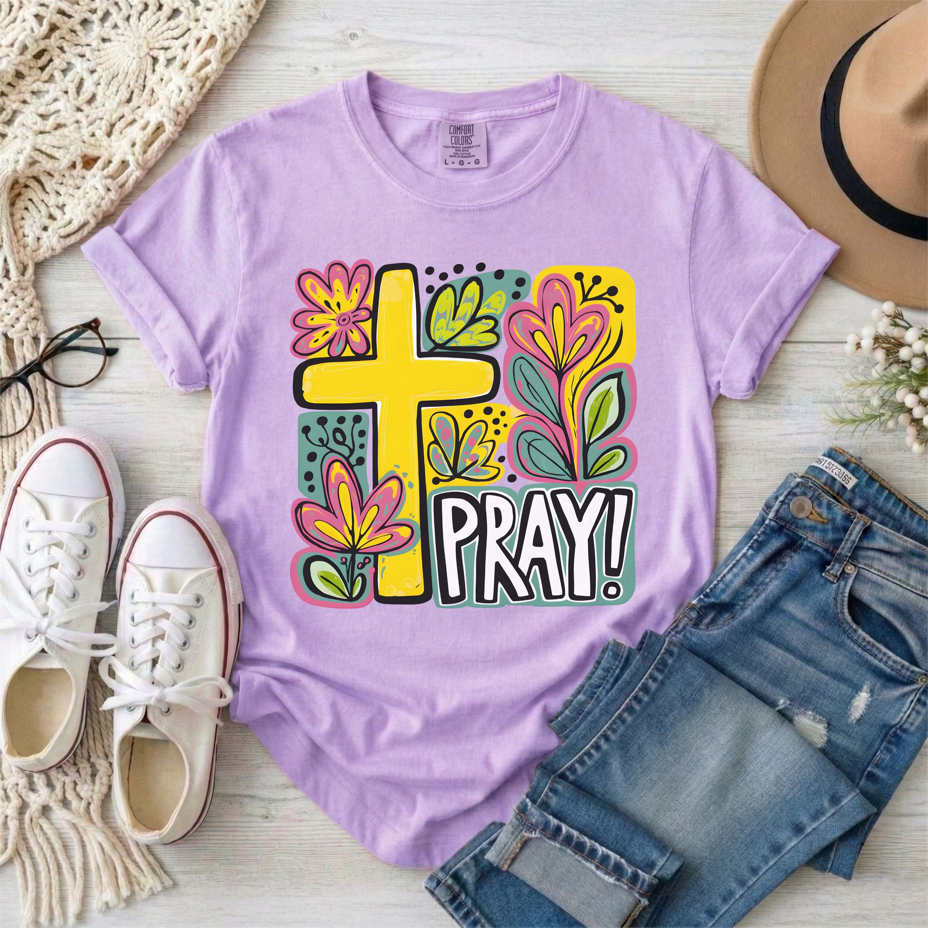 Pray Floral Cross T-Shirt