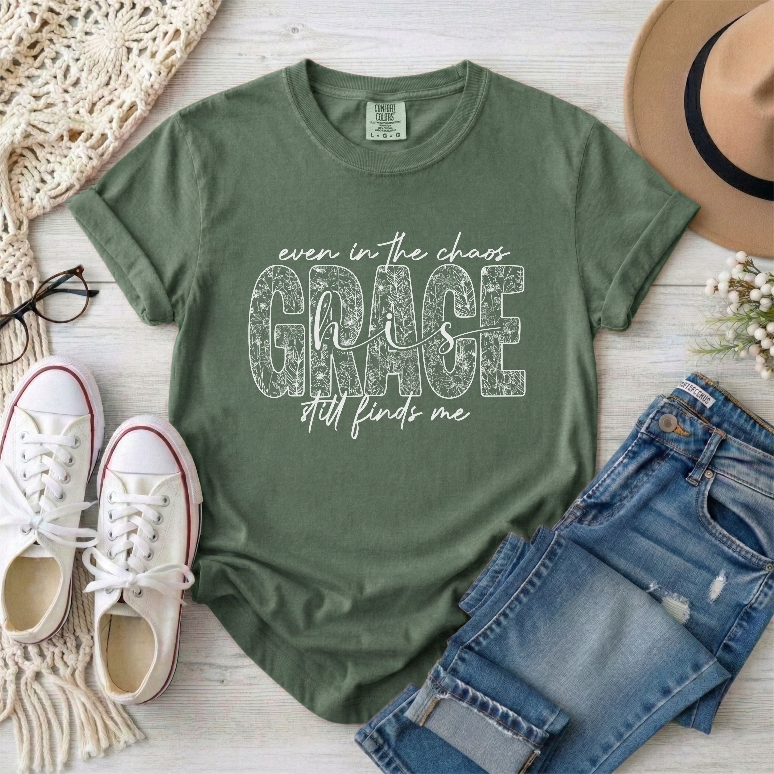 Even in the Chaos His Grace Still Finds Me Floral T-Shirt