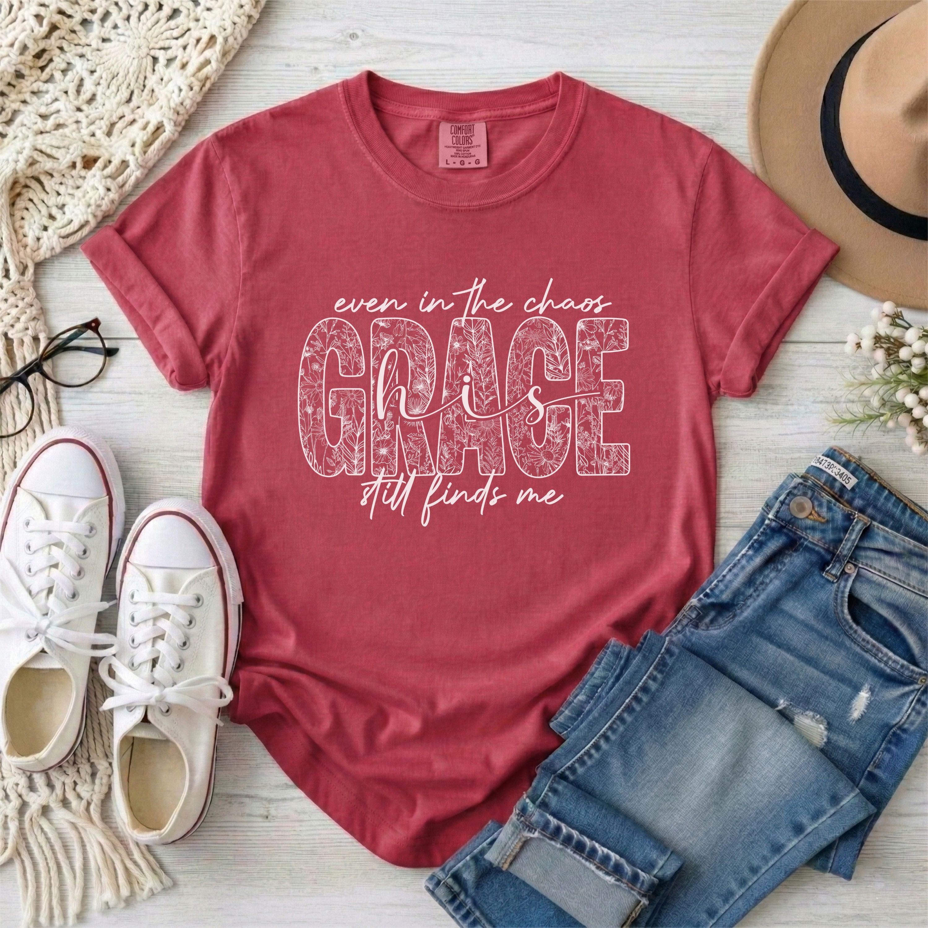 Even in the Chaos His Grace Still Finds Me Floral T-Shirt