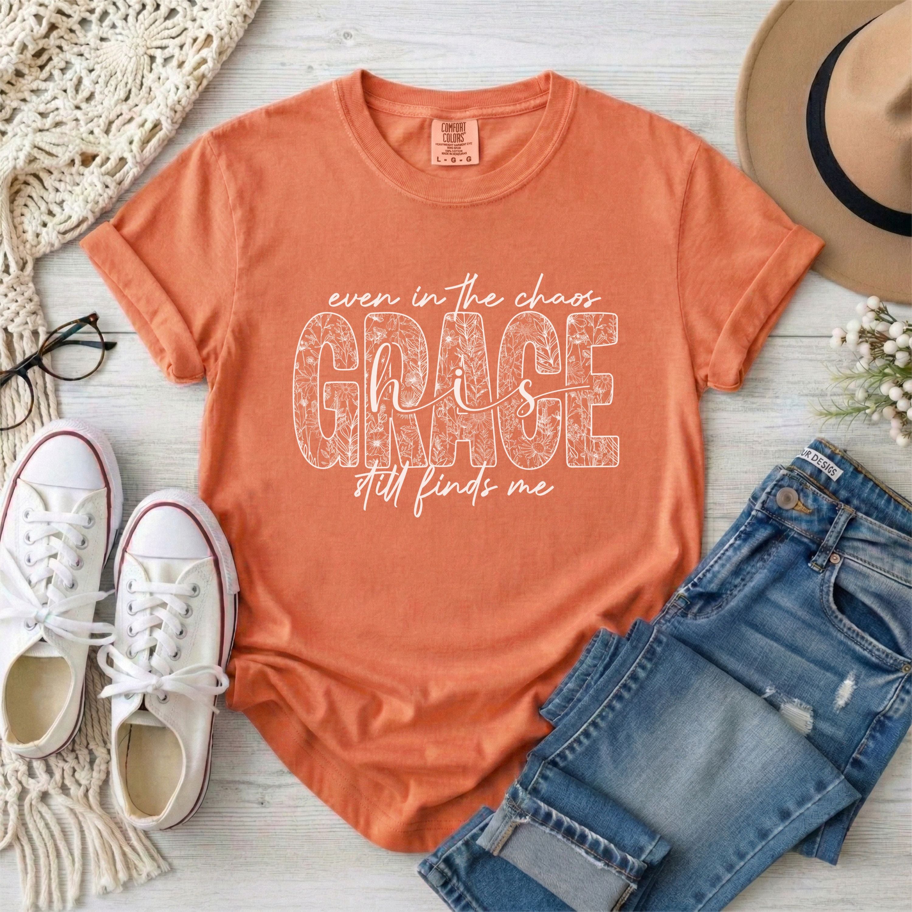 Even in the Chaos His Grace Still Finds Me Floral T-Shirt