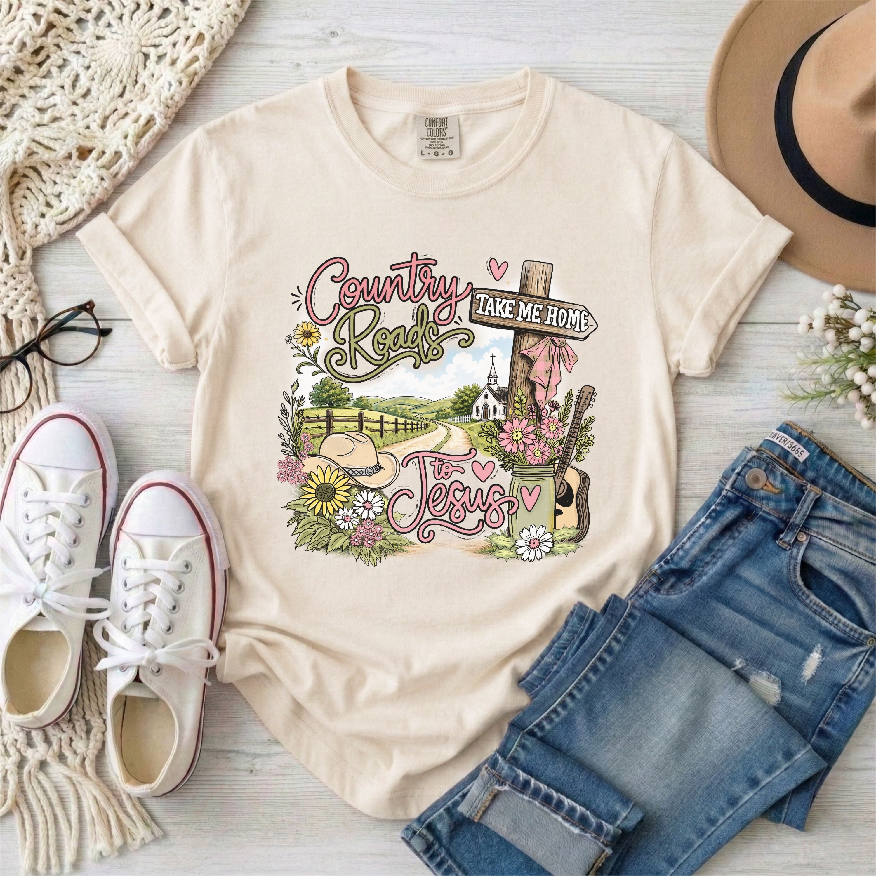 Country Roads Take Me Home to Jesus Shirt T-Shirt