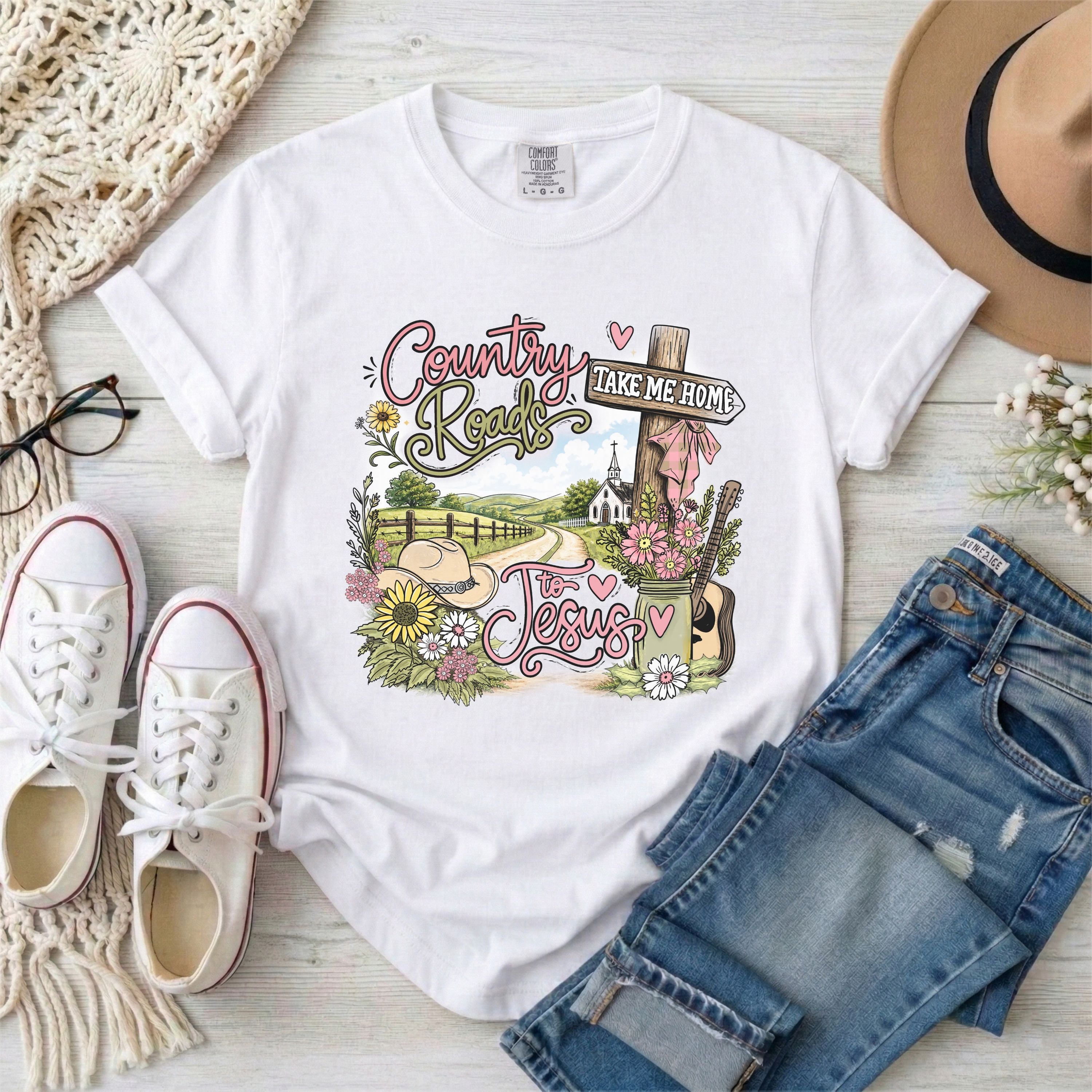 Country Roads Take Me Home to Jesus Shirt T-Shirt