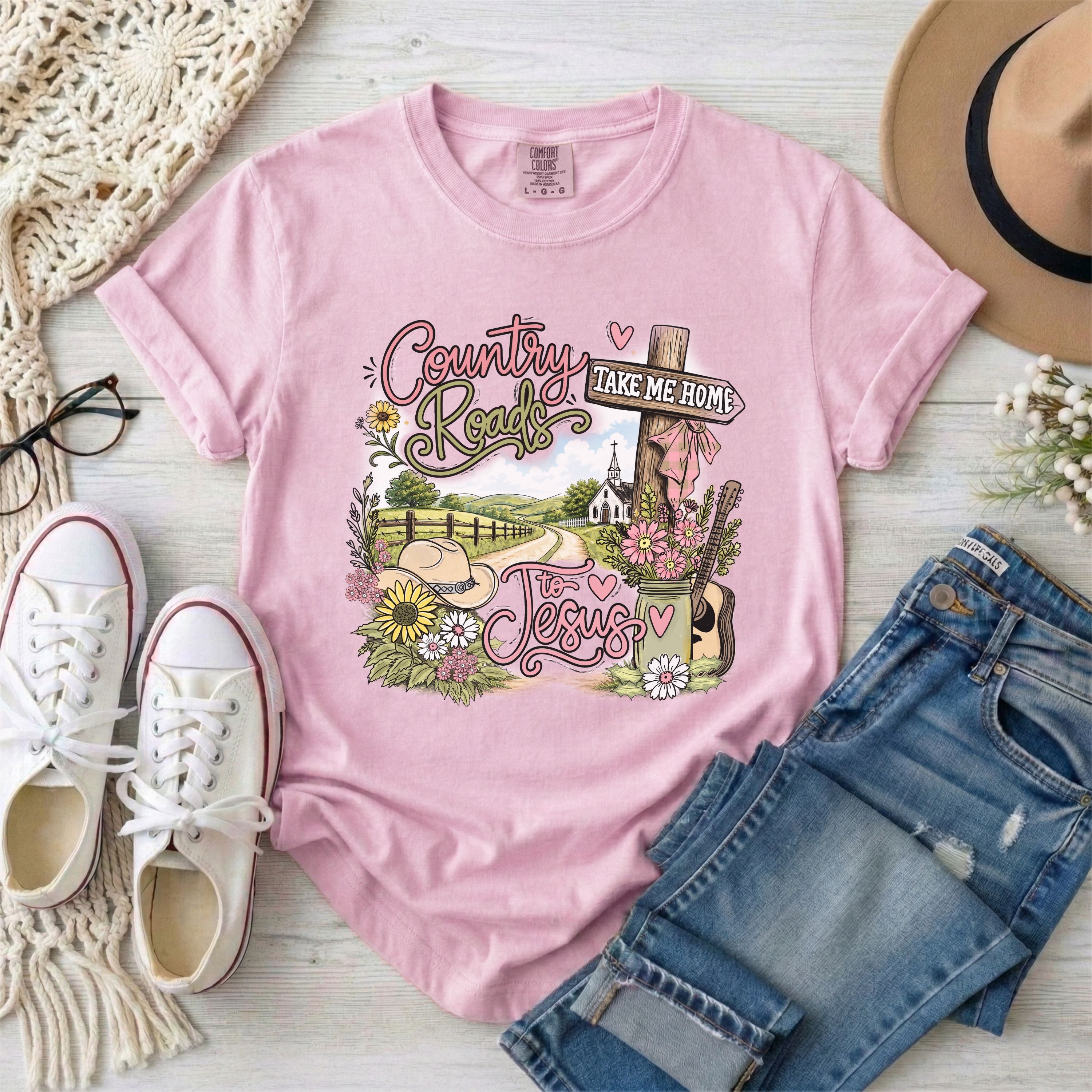 Country Roads Take Me Home to Jesus Shirt T-Shirt