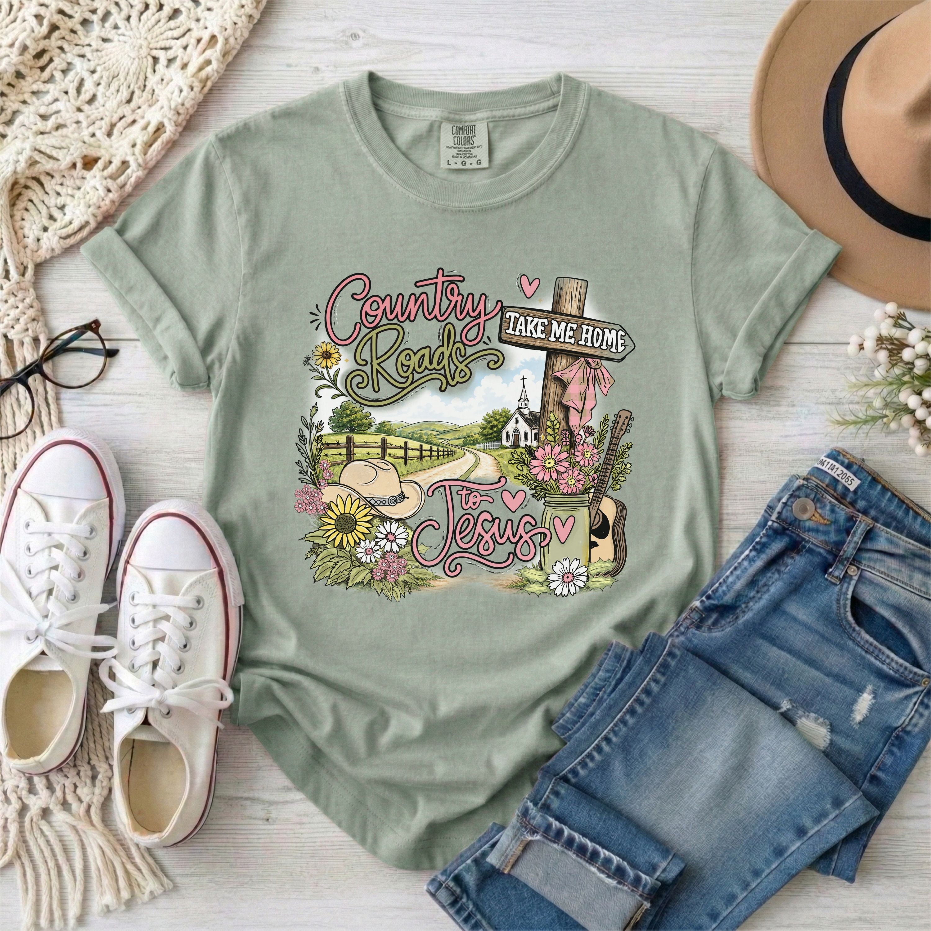 Country Roads Take Me Home to Jesus Shirt T-Shirt