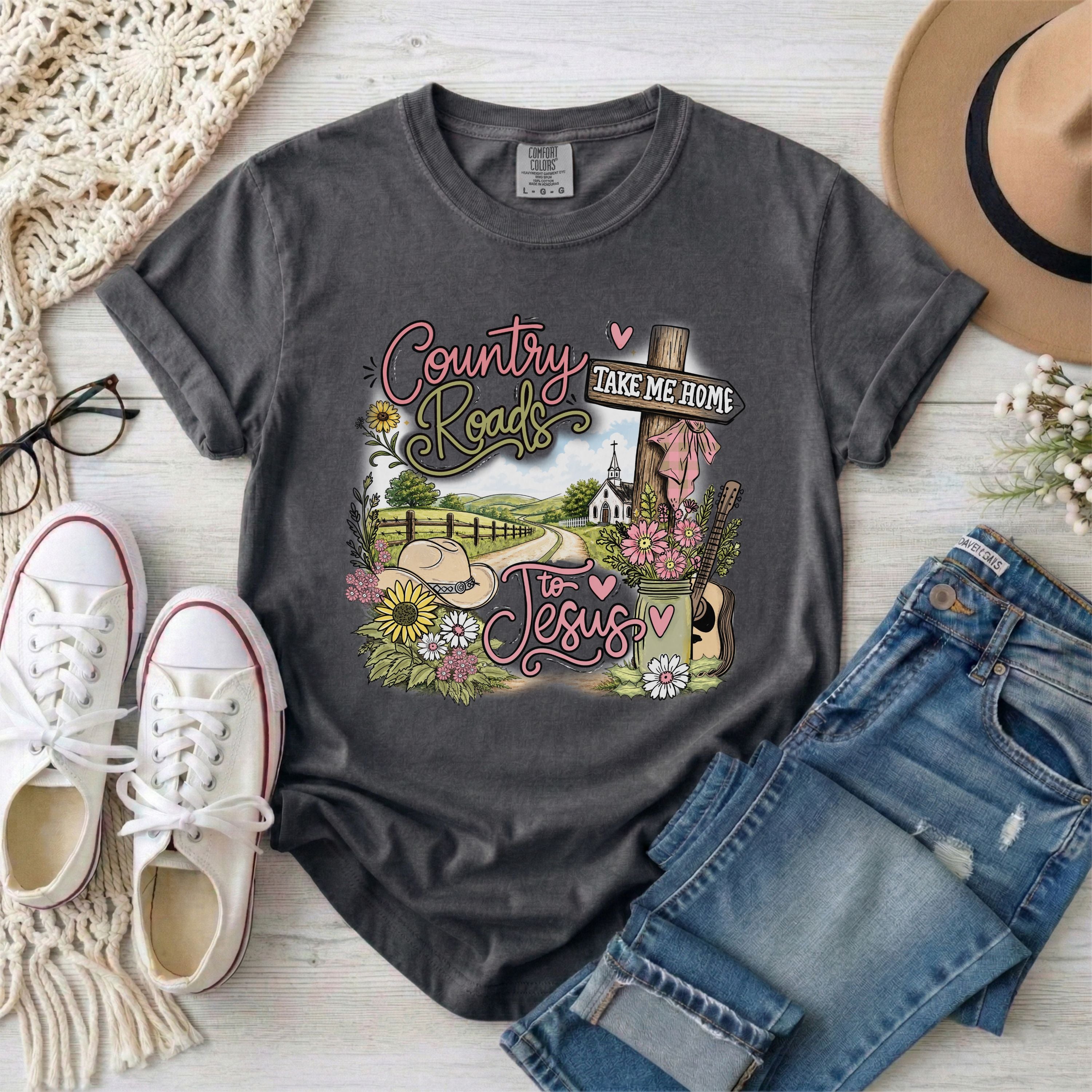 Country Roads Take Me Home to Jesus Shirt T-Shirt
