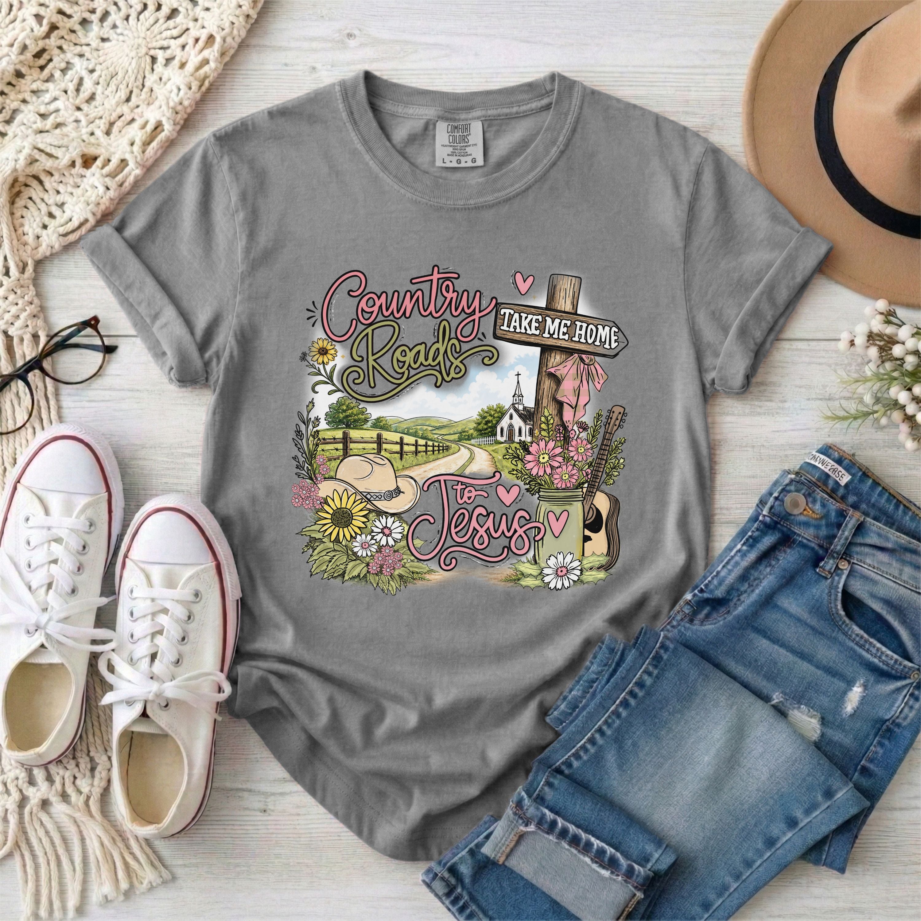 Country Roads Take Me Home to Jesus Shirt T-Shirt