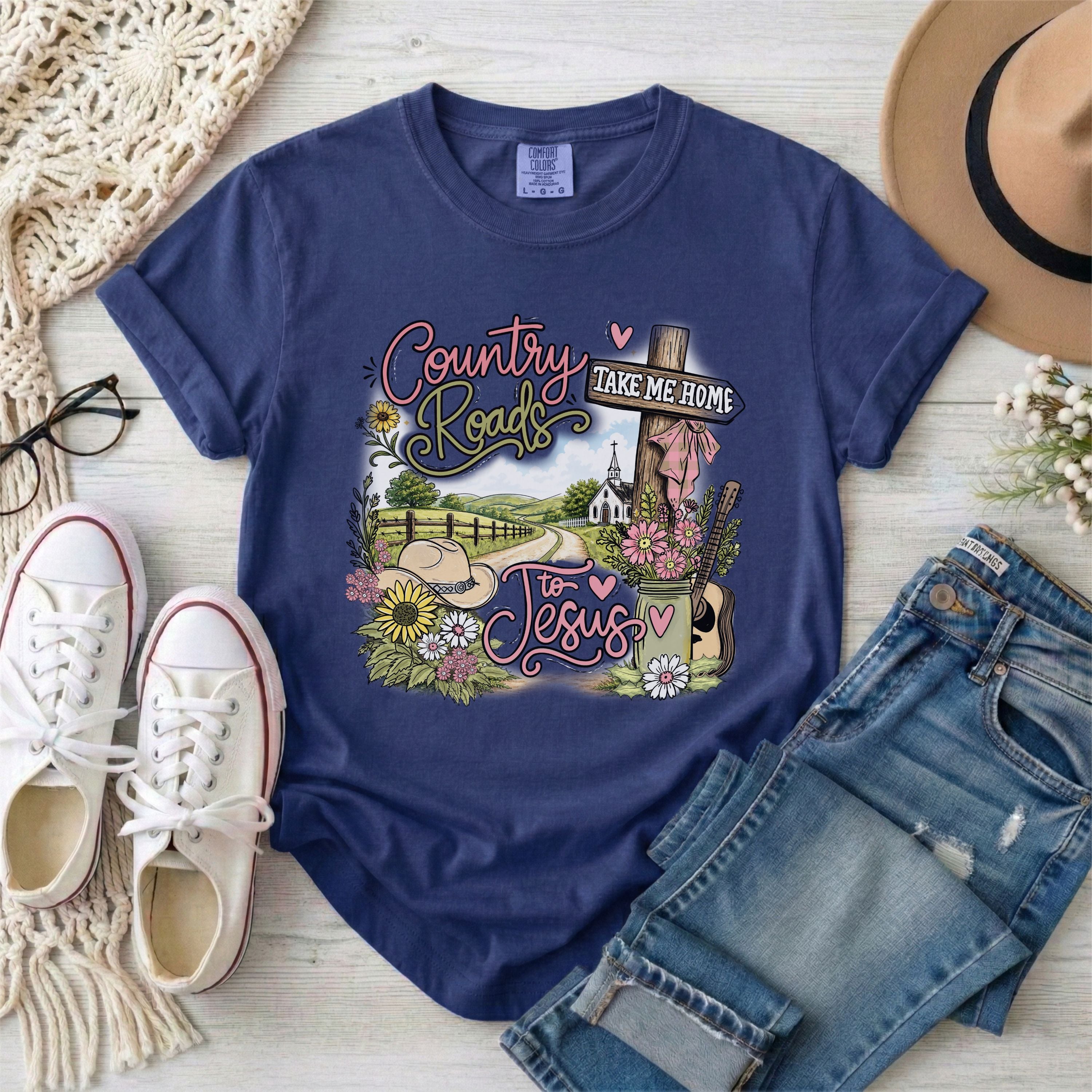 Country Roads Take Me Home to Jesus Shirt T-Shirt