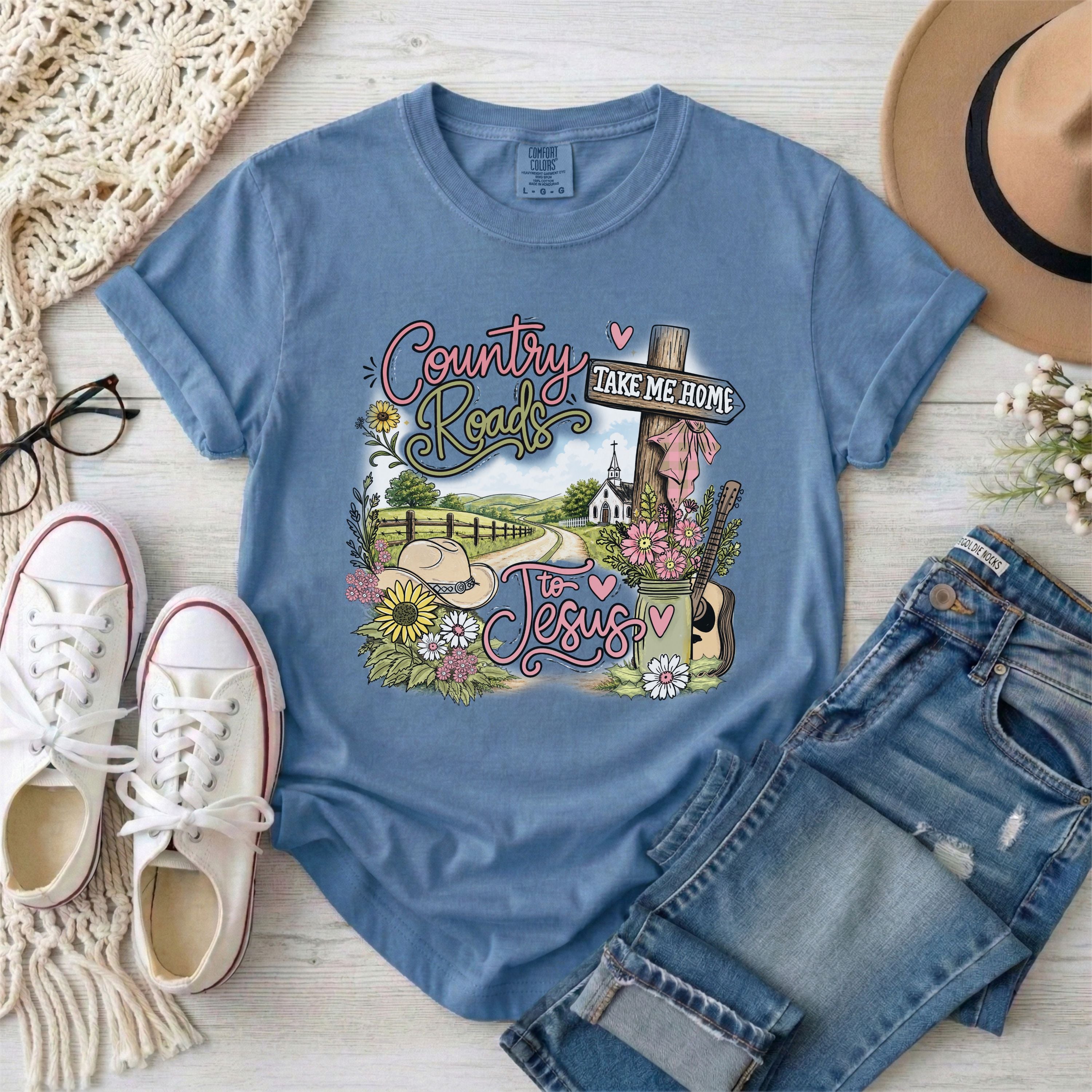 Country Roads Take Me Home to Jesus Shirt T-Shirt