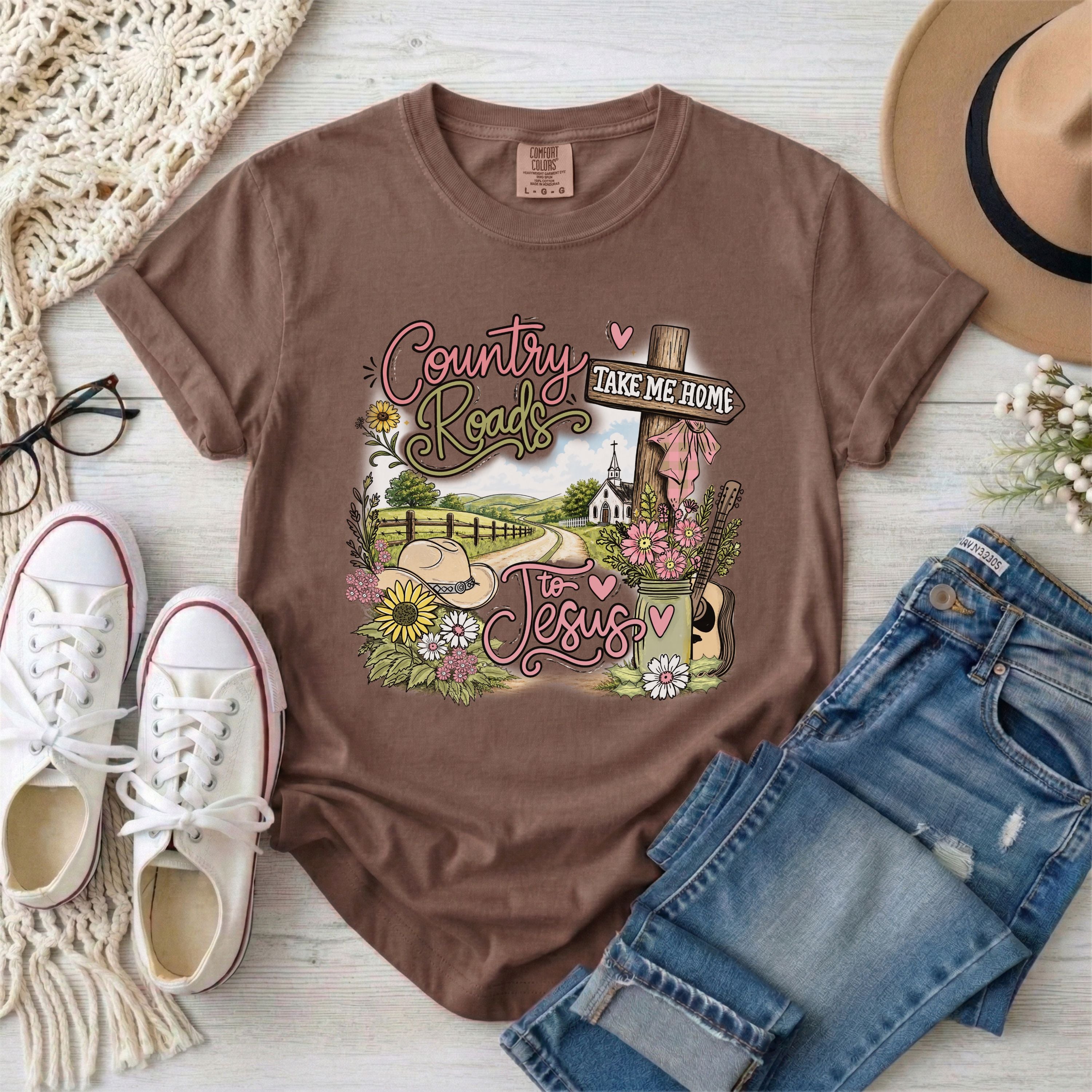Country Roads Take Me Home to Jesus Shirt T-Shirt