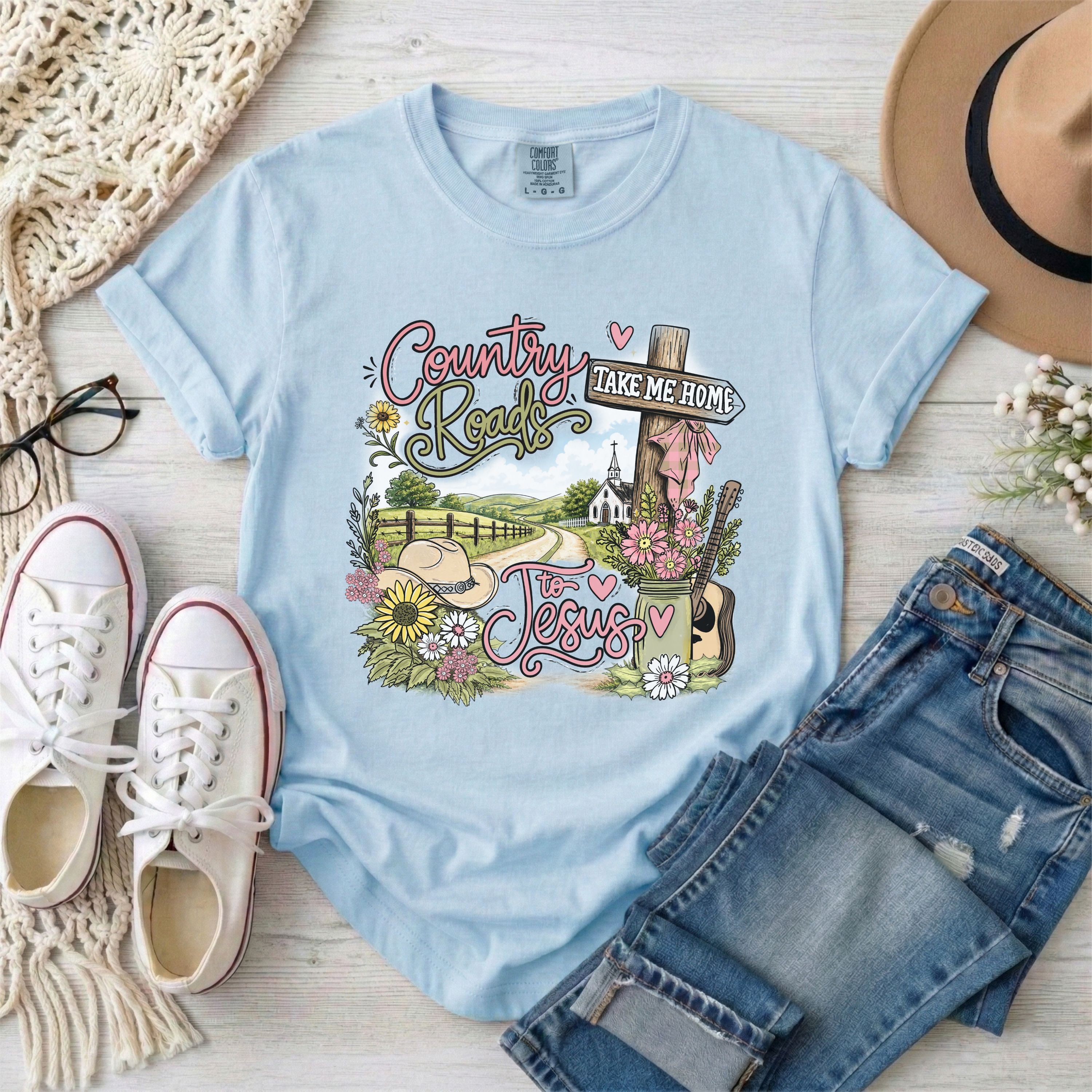 Country Roads Take Me Home to Jesus Shirt T-Shirt