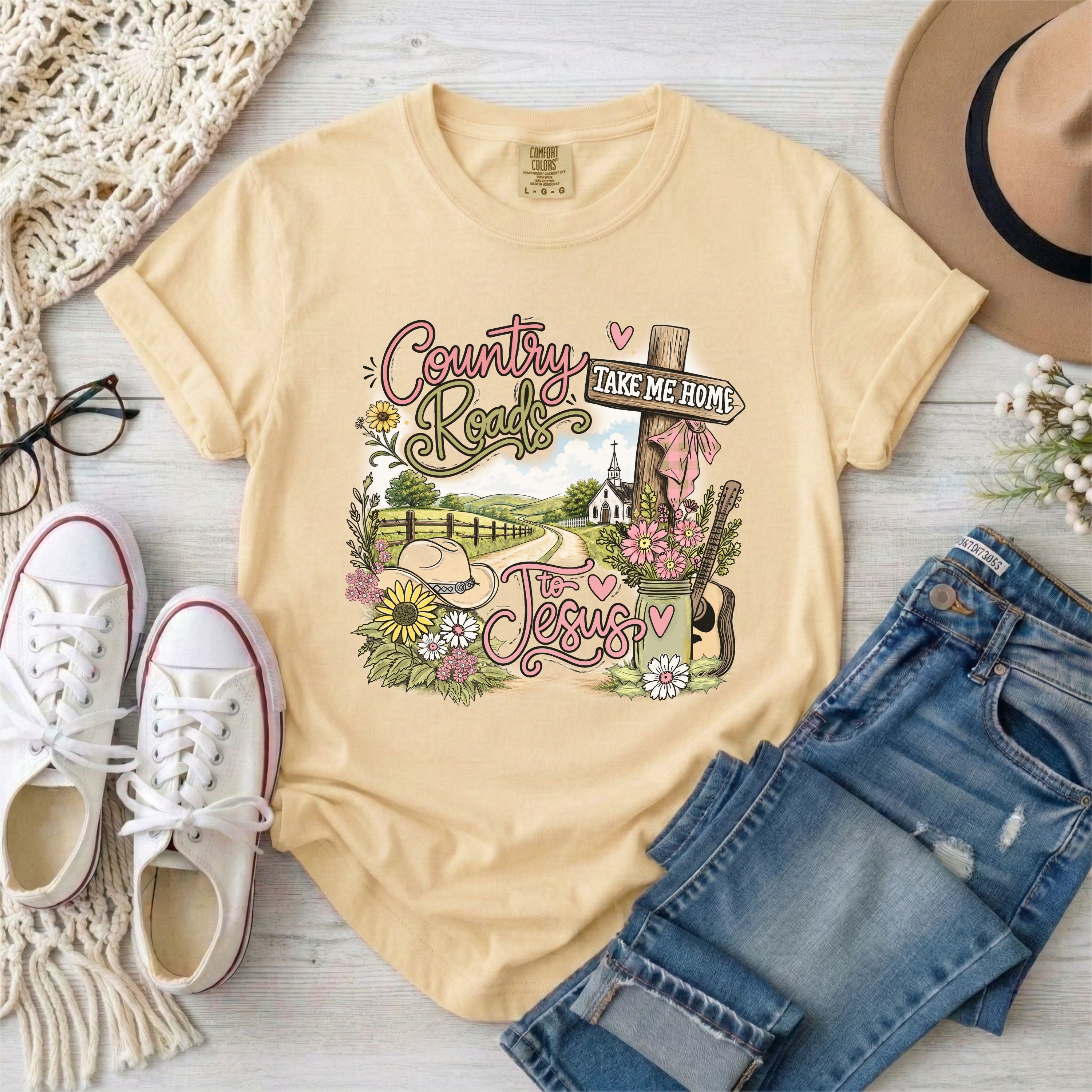 Country Roads Take Me Home to Jesus Shirt T-Shirt